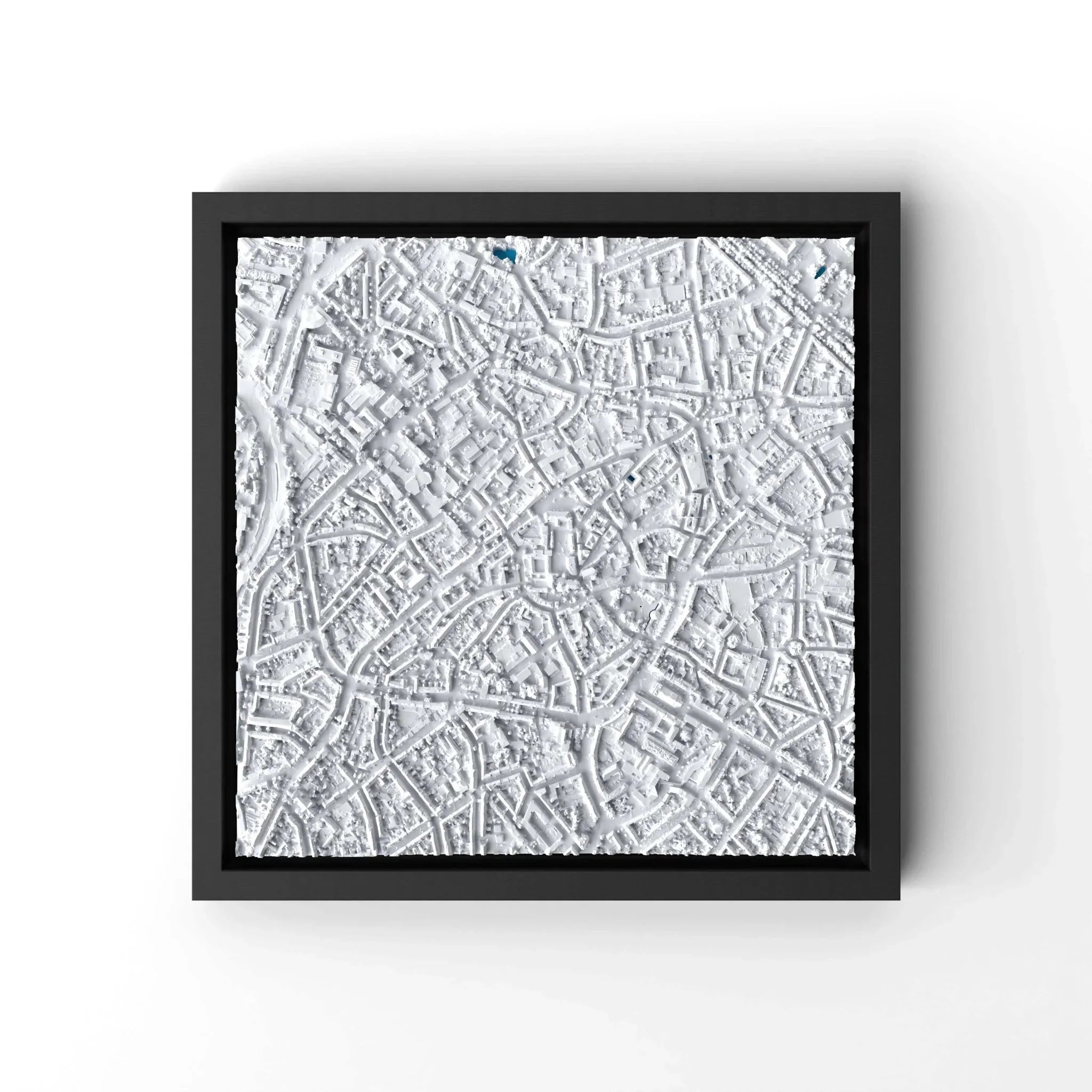 3D gedrucktes Stadtmodell Aachen eingerahmt für deine Wand - CraftedCity