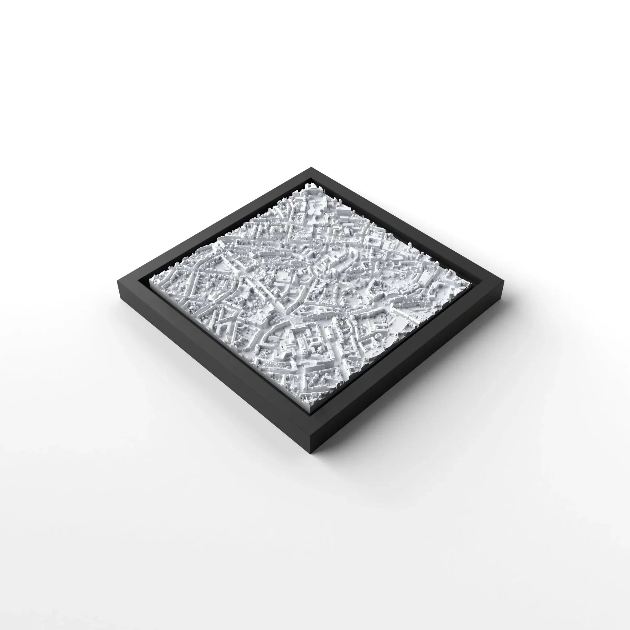 3D gedrucktes Stadtmodell Aachen eingerahmt für deine Wand - CraftedCity