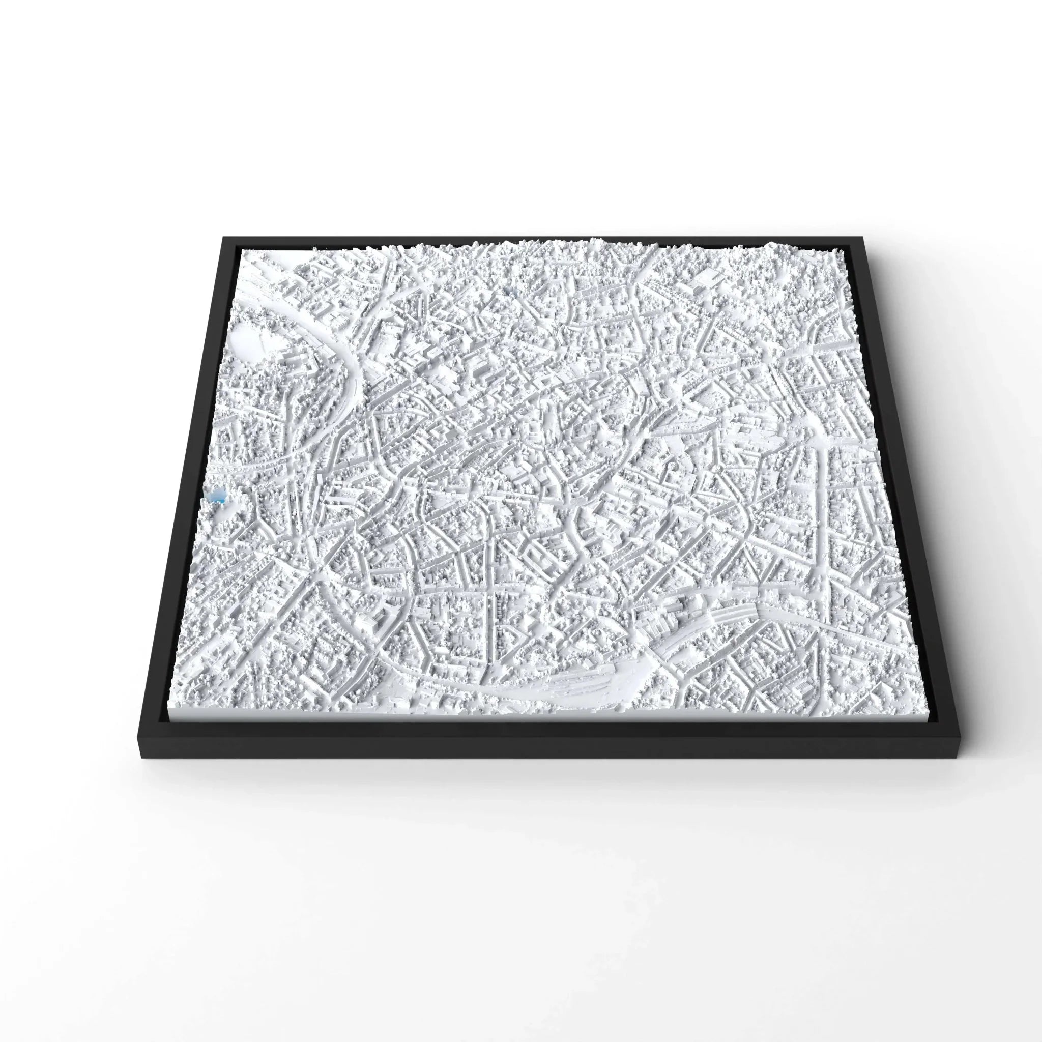 3D gedrucktes Stadtmodell Aachen eingerahmt für deine Wand - CraftedCity