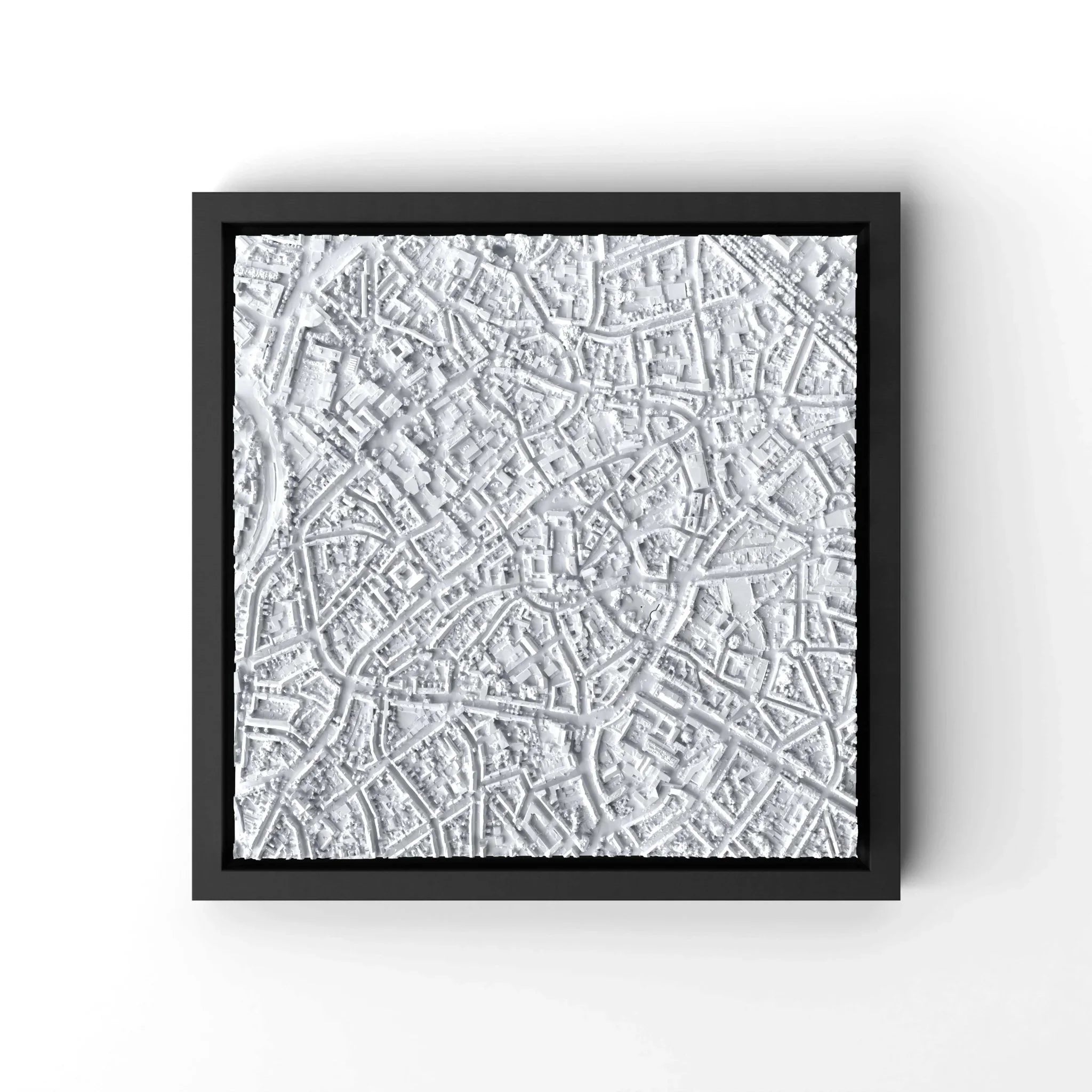 3D gedrucktes Stadtmodell Aachen eingerahmt für deine Wand - CraftedCity