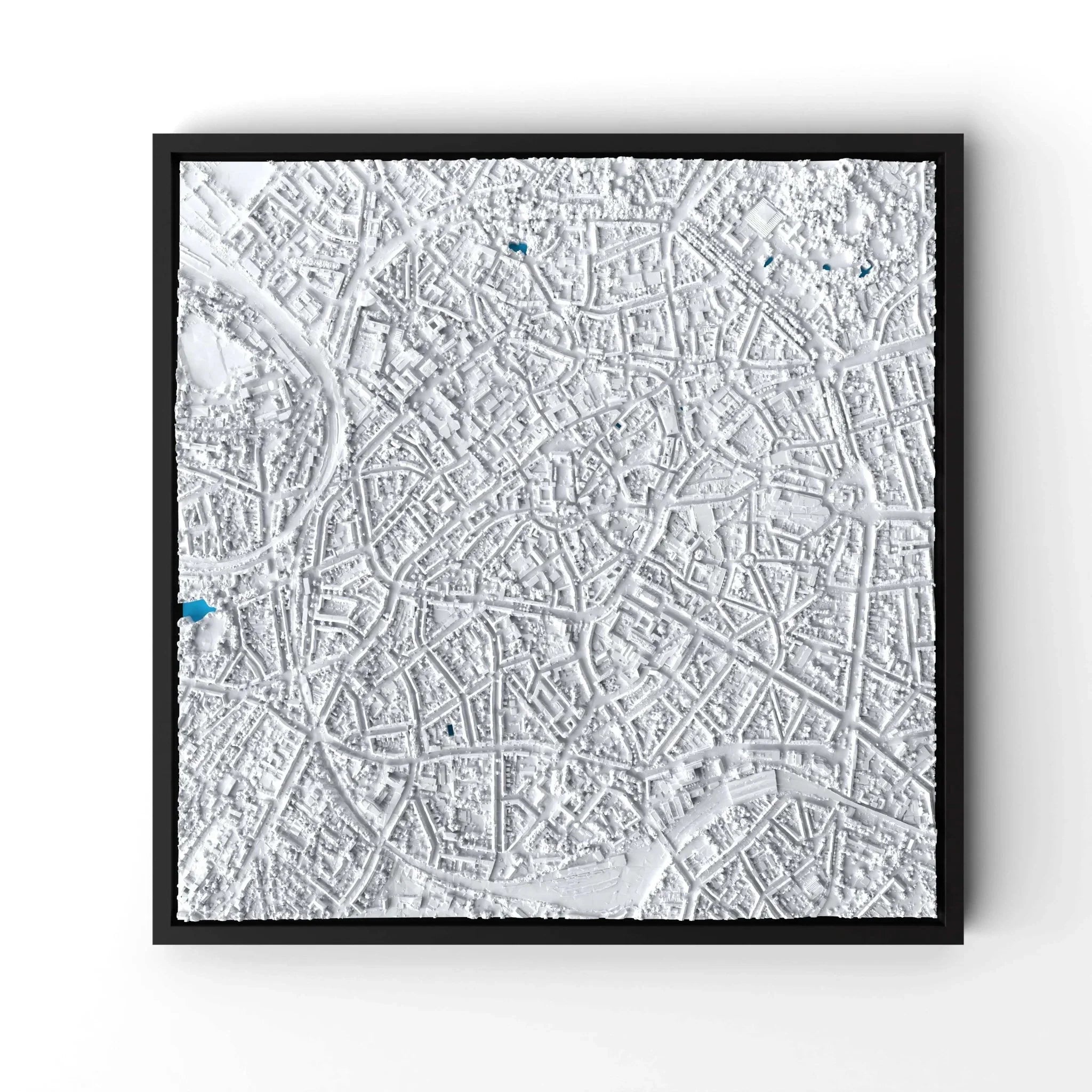 3D gedrucktes Stadtmodell Aachen eingerahmt für deine Wand - CraftedCity