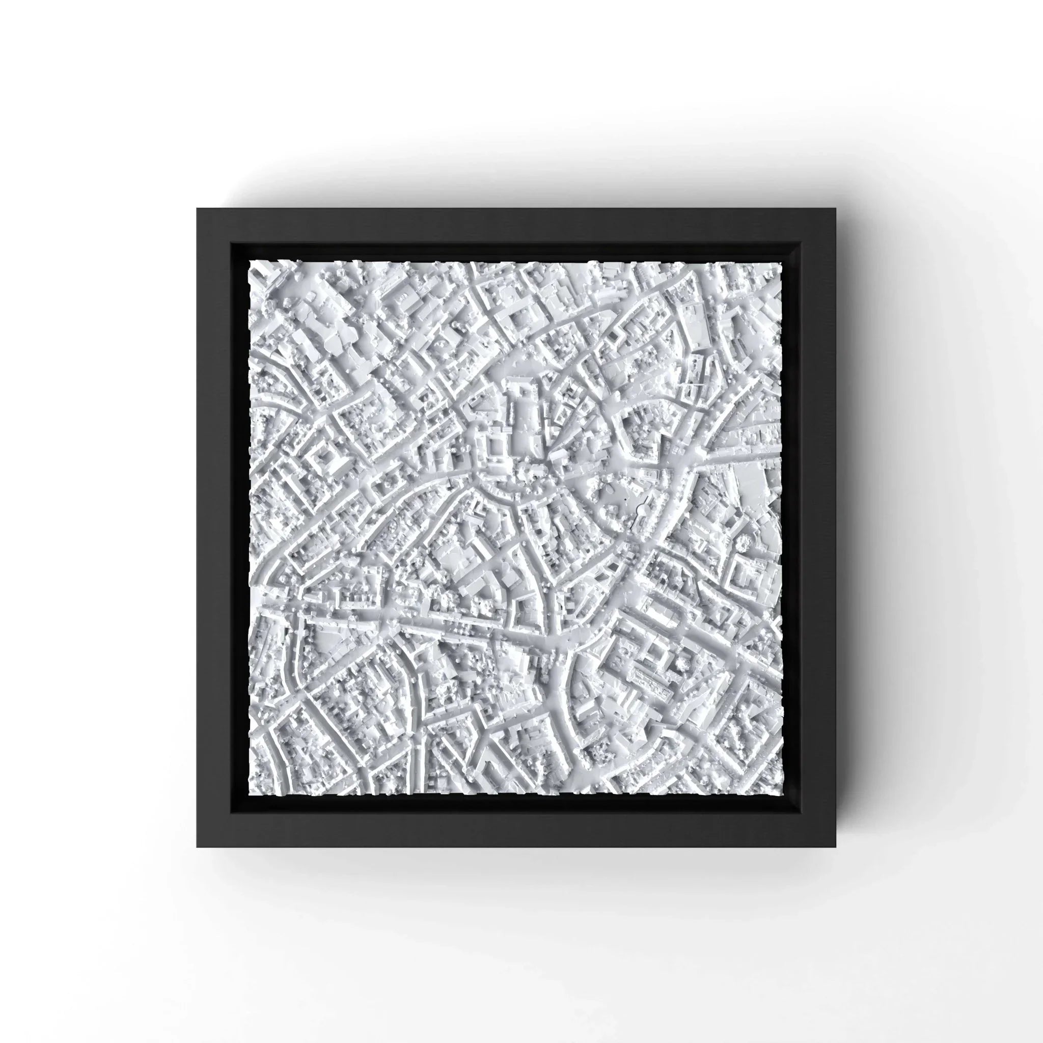 3D gedrucktes Stadtmodell Aachen eingerahmt für deine Wand - CraftedCity