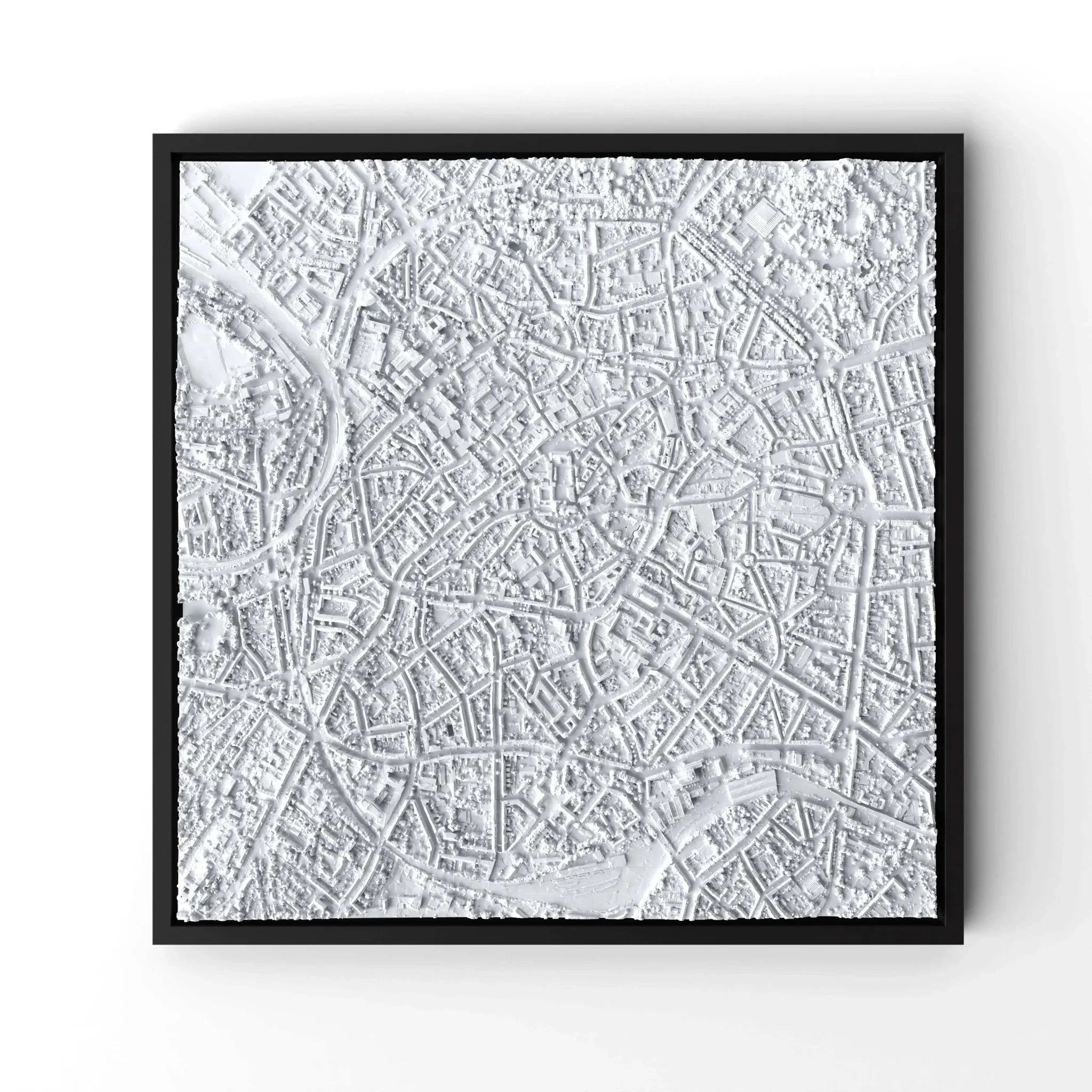 3D gedrucktes Stadtmodell Aachen eingerahmt für deine Wand - CraftedCity