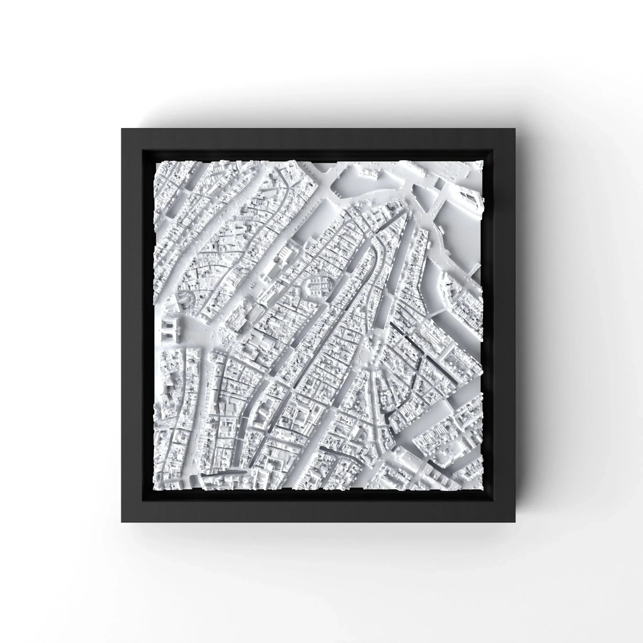 3D gedrucktes Stadtmodell Amsterdam eingerahmt für deine Wand - CraftedCity