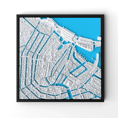 3D gedrucktes Stadtmodell Amsterdam eingerahmt für deine Wand - CraftedCity