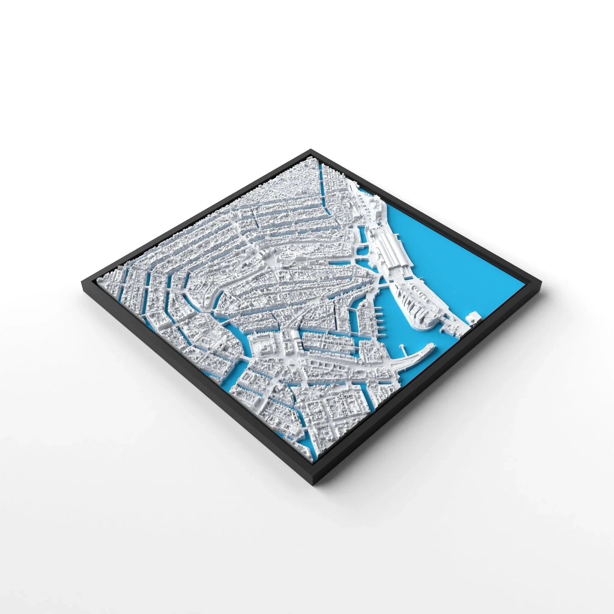 3D gedrucktes Stadtmodell Amsterdam eingerahmt für deine Wand - CraftedCity
