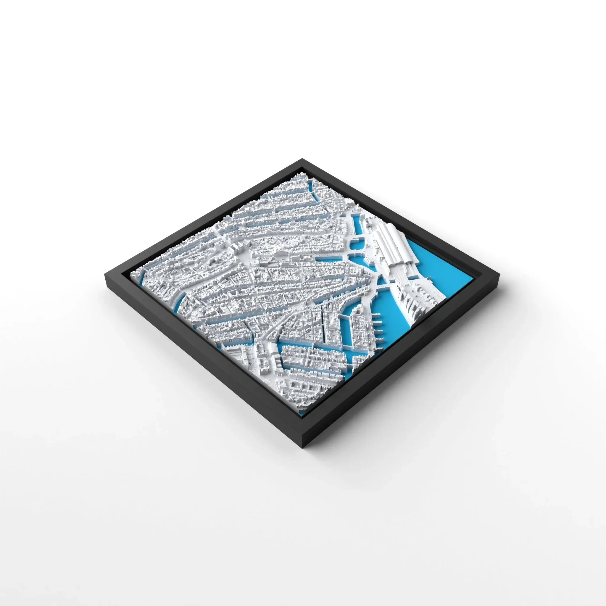 3D gedrucktes Stadtmodell Amsterdam eingerahmt für deine Wand - CraftedCity