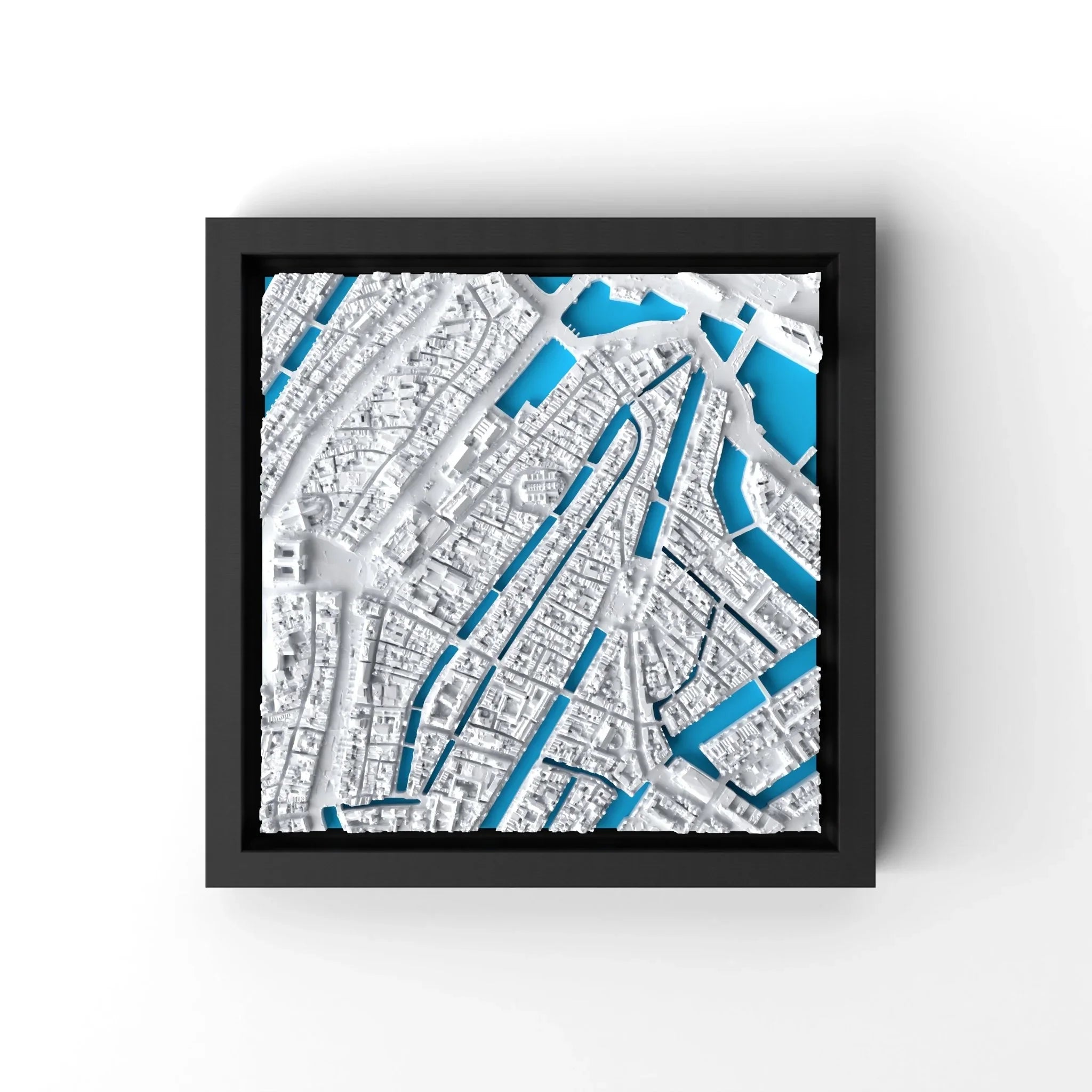 3D gedrucktes Stadtmodell Amsterdam eingerahmt für deine Wand - CraftedCity