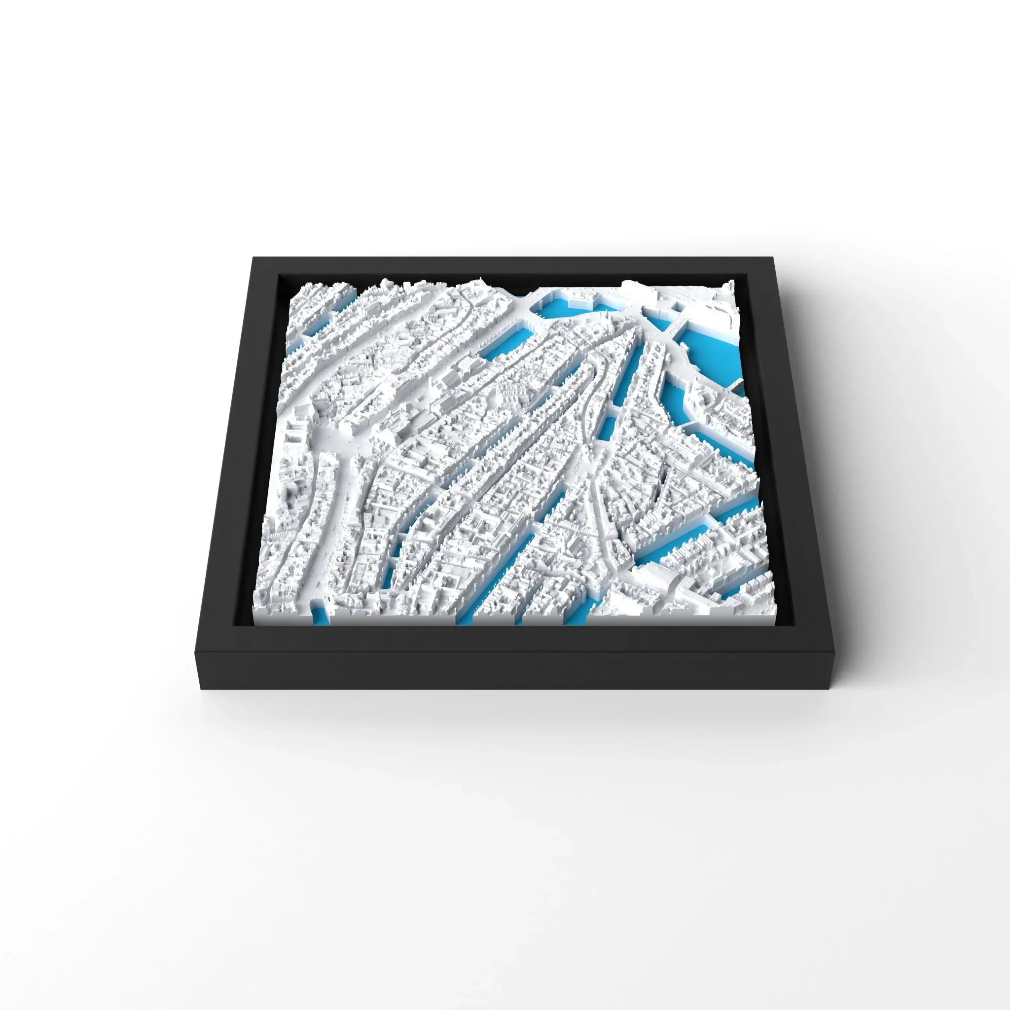3D gedrucktes Stadtmodell Amsterdam eingerahmt für deine Wand - CraftedCity