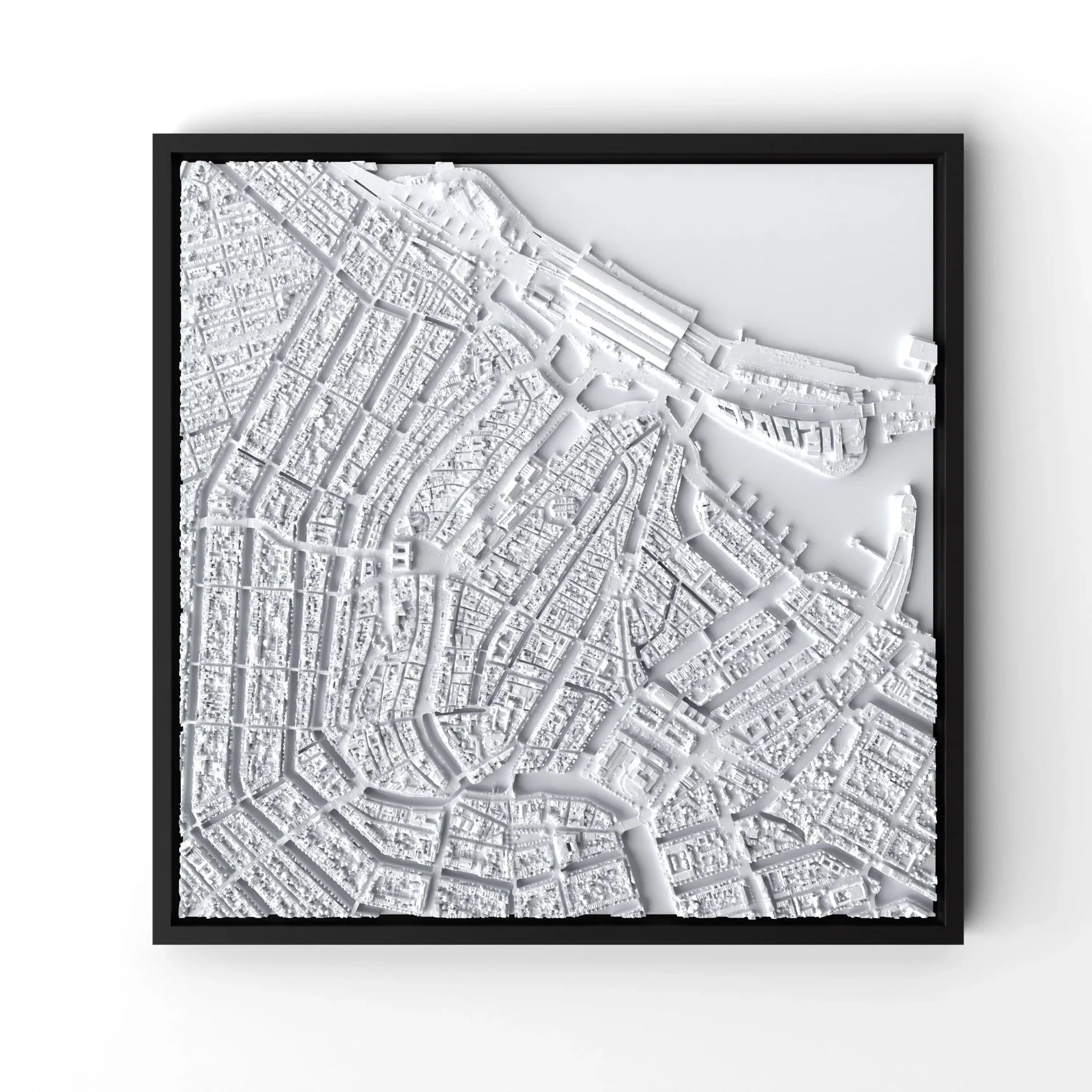 3D gedrucktes Stadtmodell Amsterdam eingerahmt für deine Wand - CraftedCity