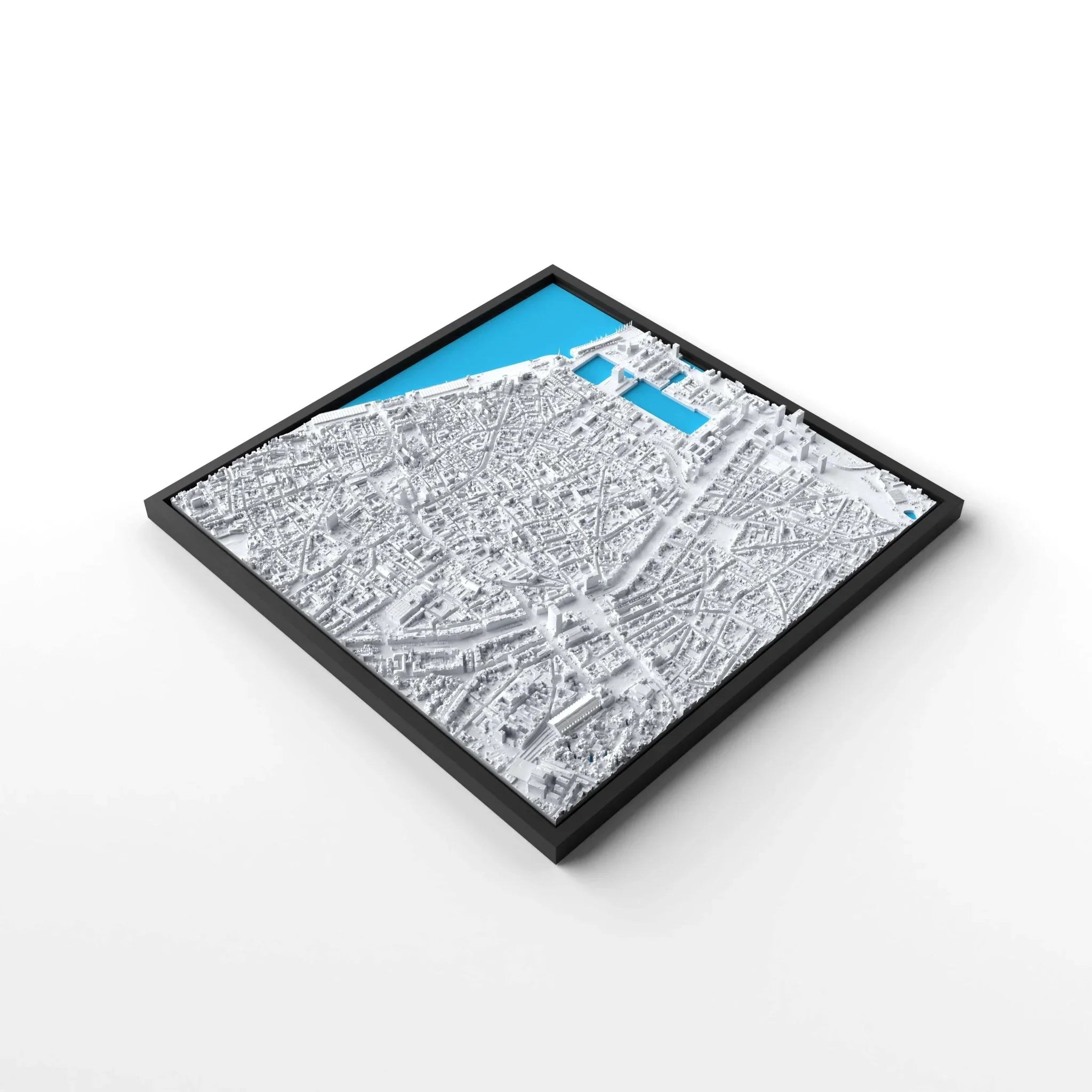 3D gedrucktes Stadtmodell Antwerpen eingerahmt für deine Wand - CraftedCity