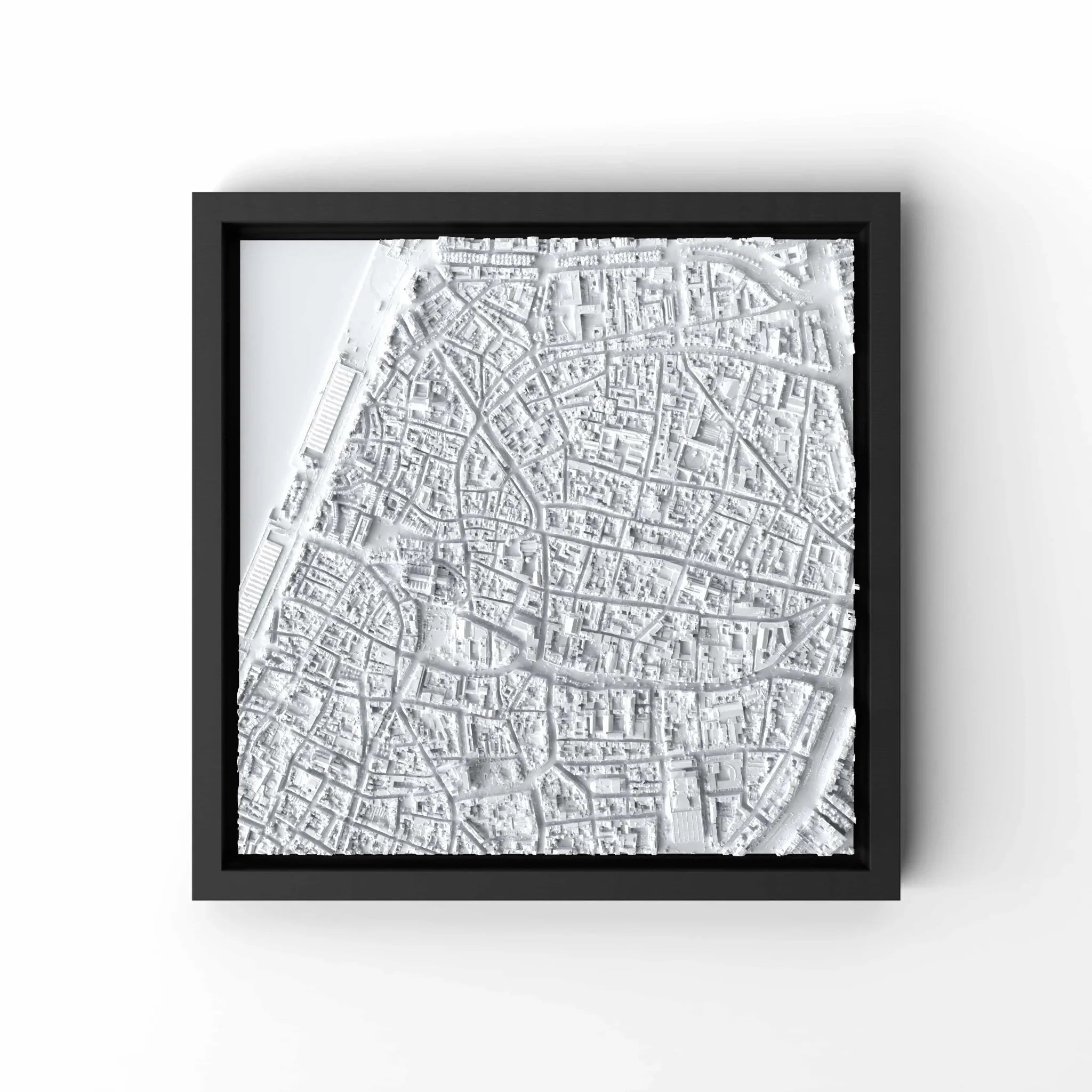 3D gedrucktes Stadtmodell Antwerpen eingerahmt für deine Wand - CraftedCity