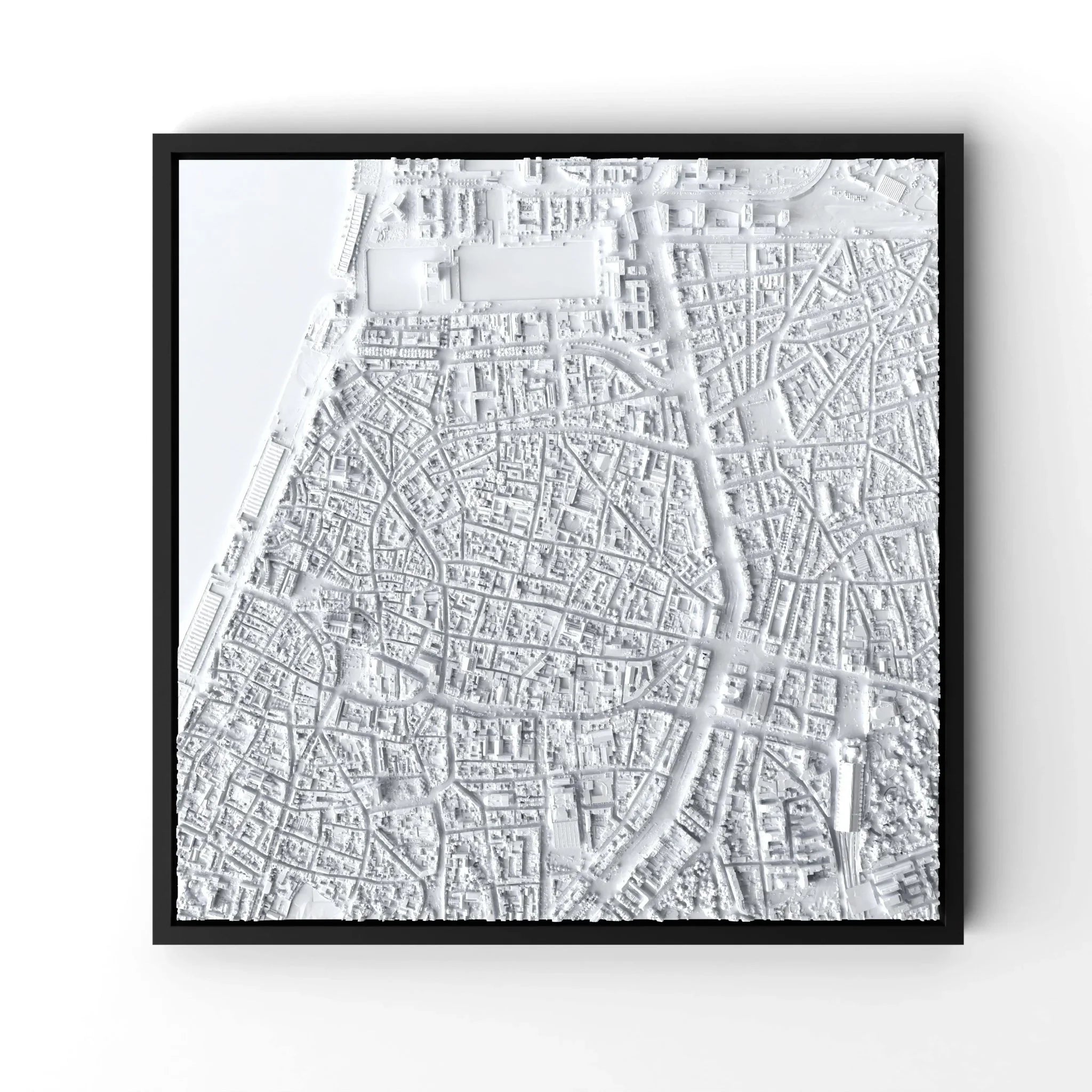 3D gedrucktes Stadtmodell Antwerpen eingerahmt für deine Wand - CraftedCity