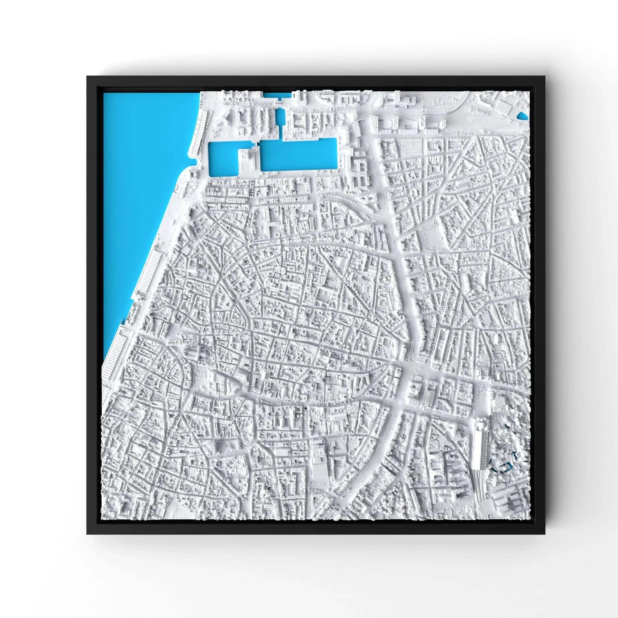 3D gedrucktes Stadtmodell Antwerpen eingerahmt für deine Wand - CraftedCity