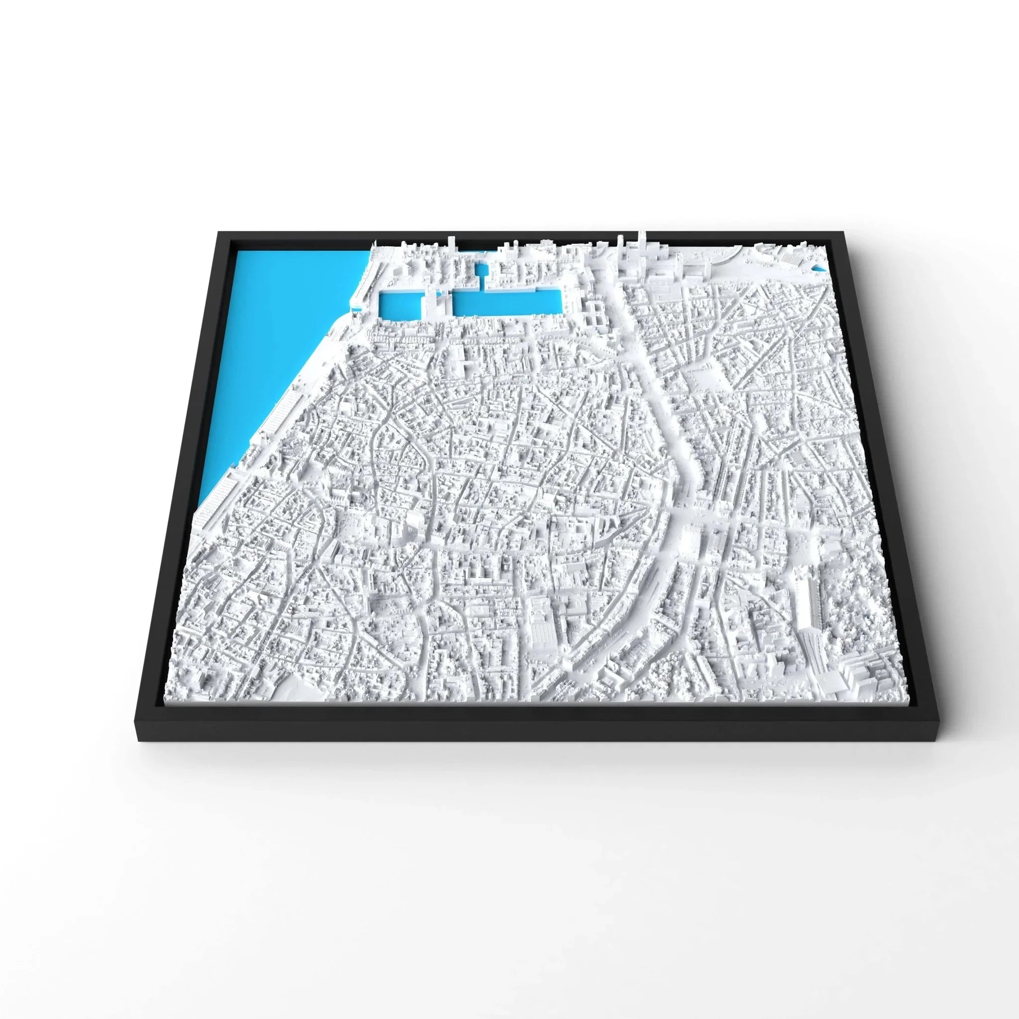 3D gedrucktes Stadtmodell Antwerpen eingerahmt für deine Wand - CraftedCity