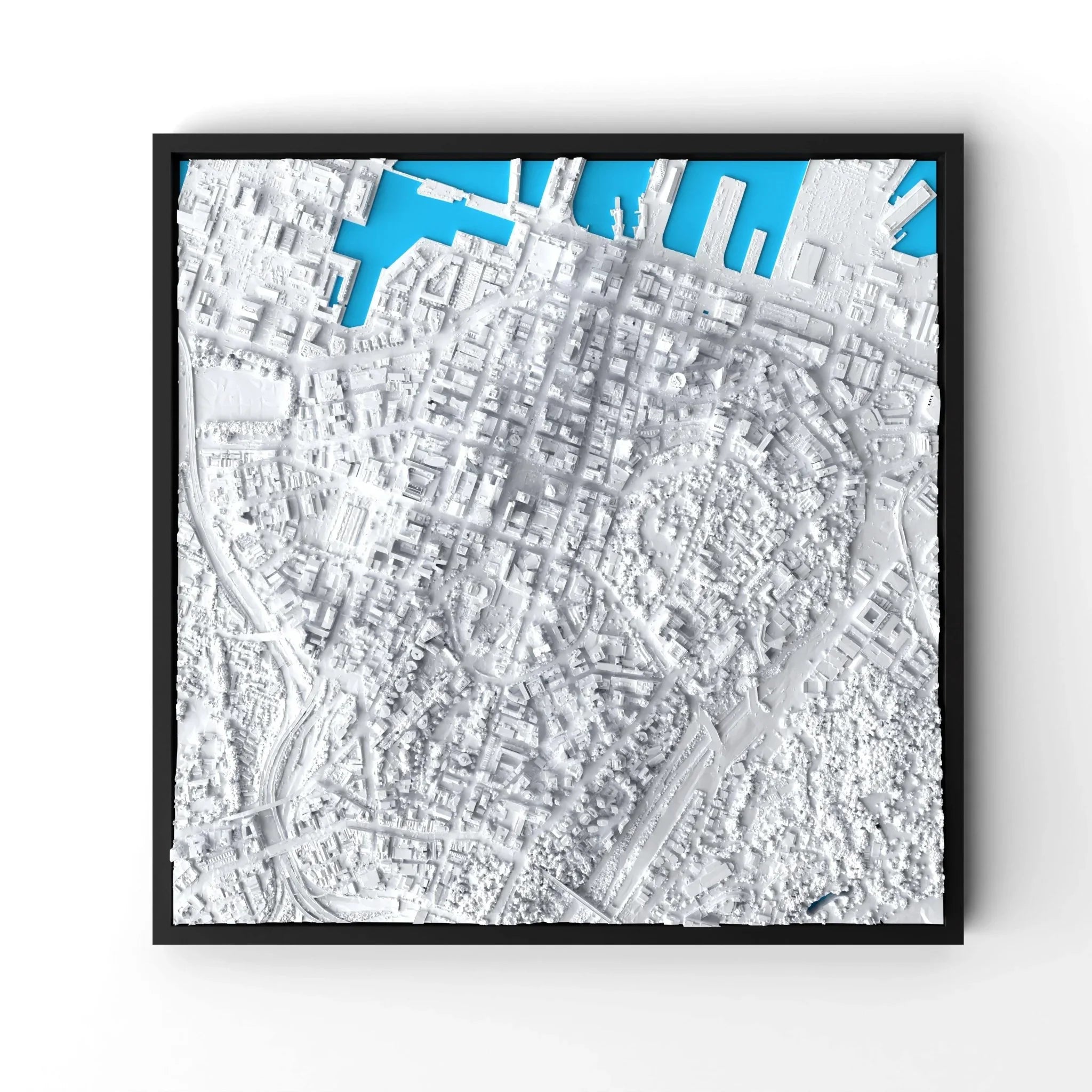 3D gedrucktes Stadtmodell Auckland eingerahmt für deine Wand - CraftedCity