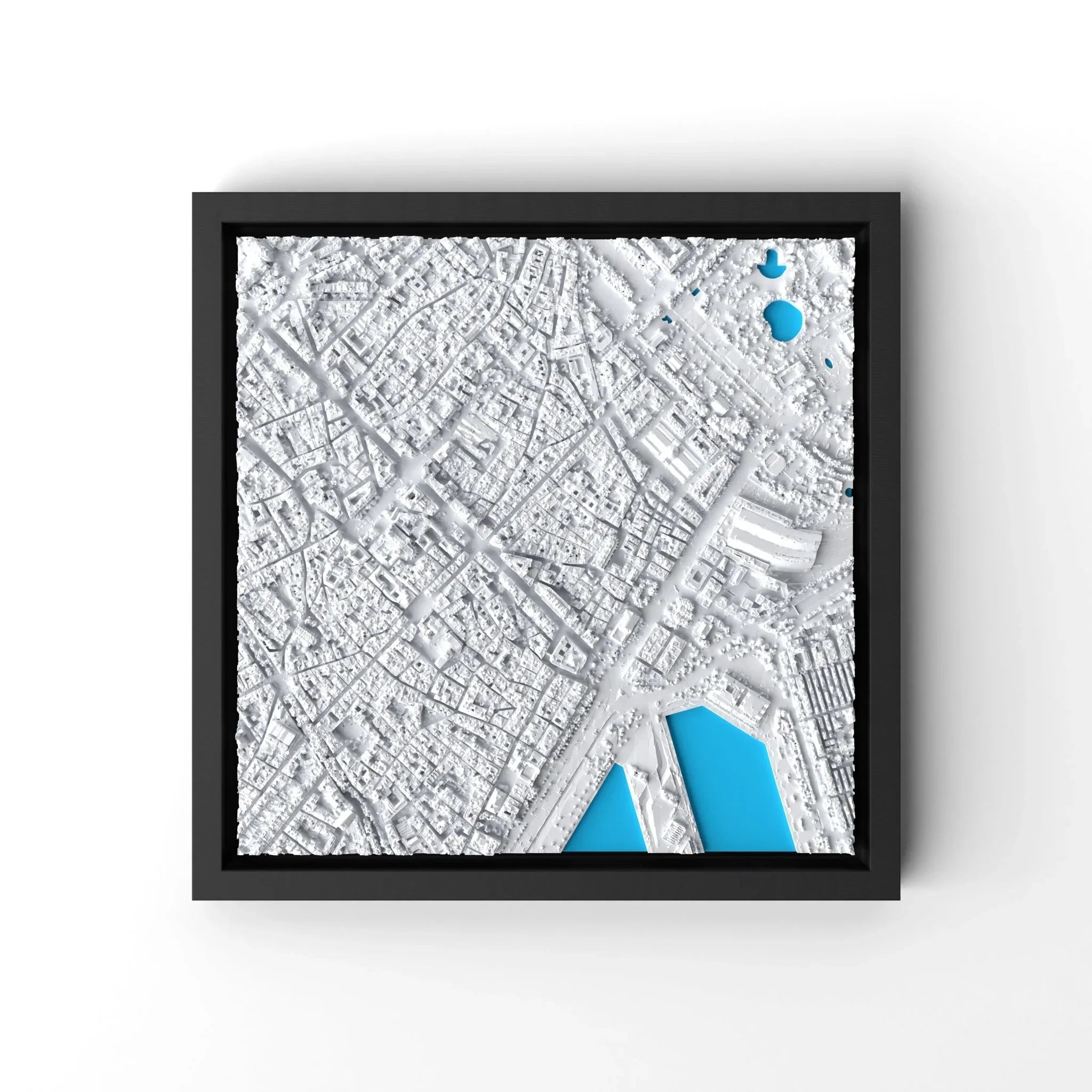 3D gedrucktes Stadtmodell Barcelona eingerahmt für deine Wand - CraftedCity