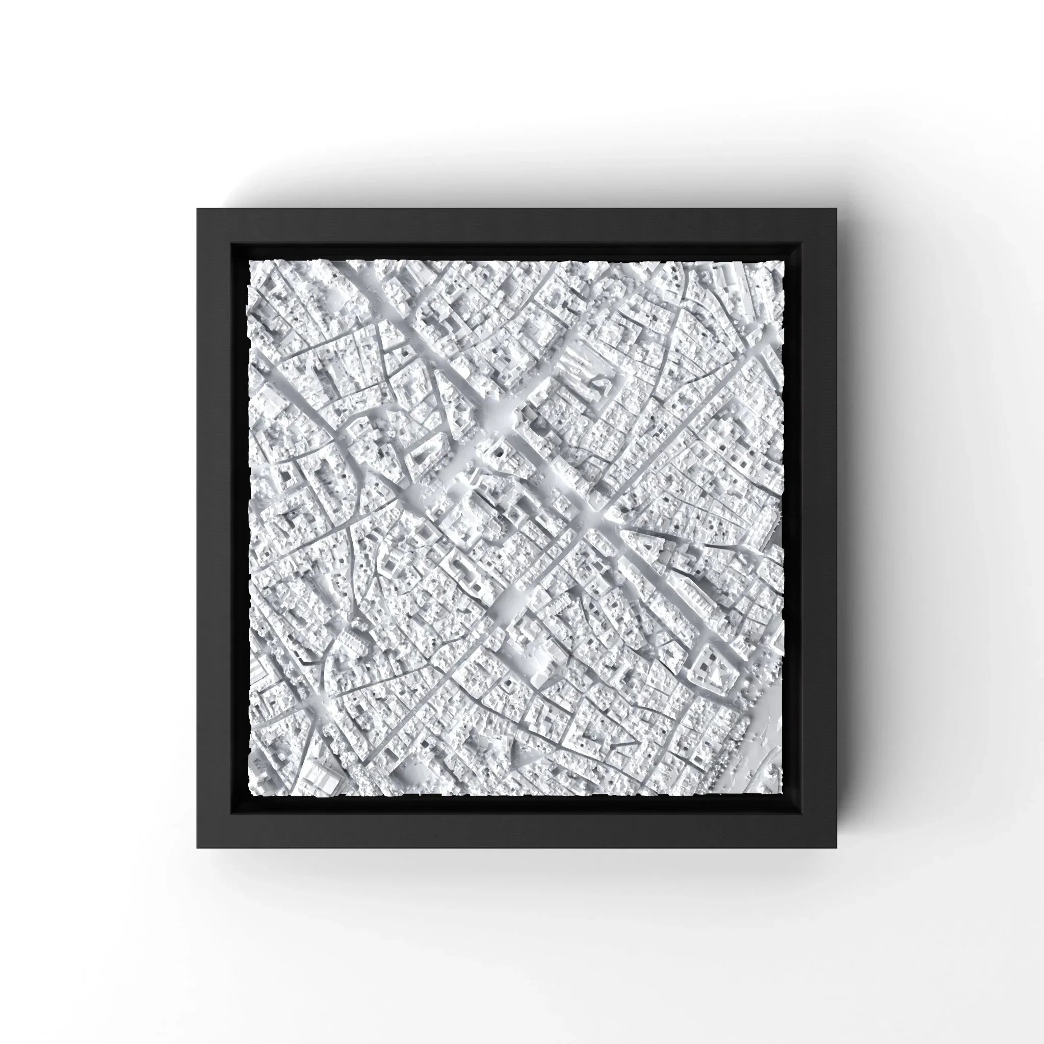 3D gedrucktes Stadtmodell Barcelona eingerahmt für deine Wand - CraftedCity