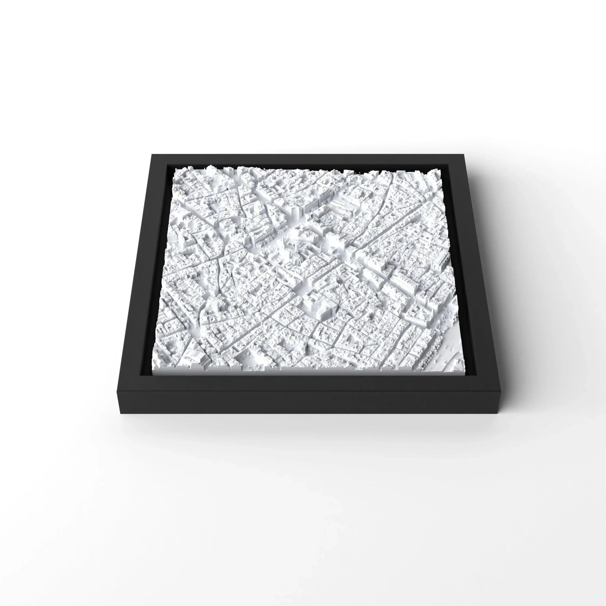 3D gedrucktes Stadtmodell Barcelona eingerahmt für deine Wand - CraftedCity