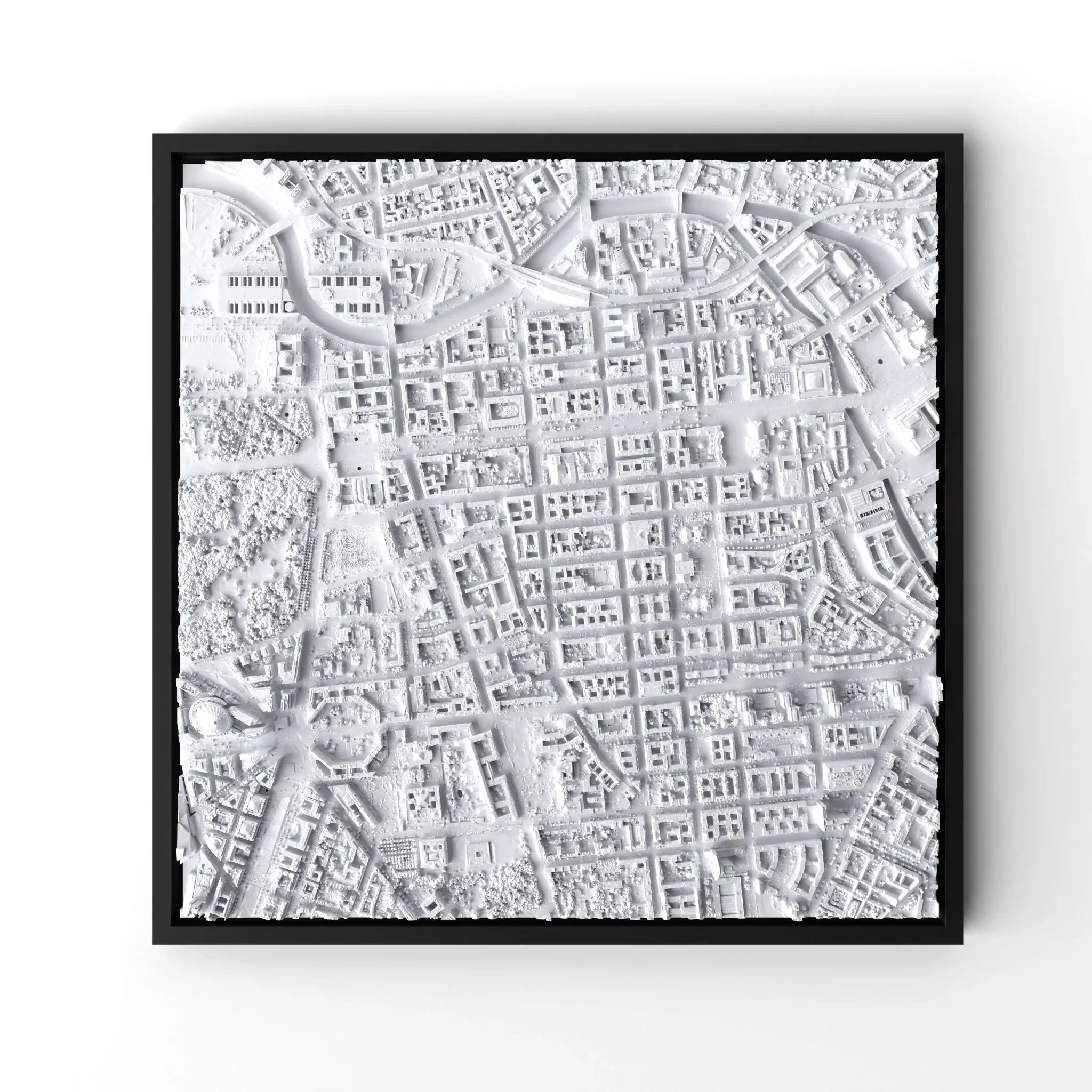 3D gedrucktes Stadtmodell Berlin eingerahmt für deine Wand - CraftedCity