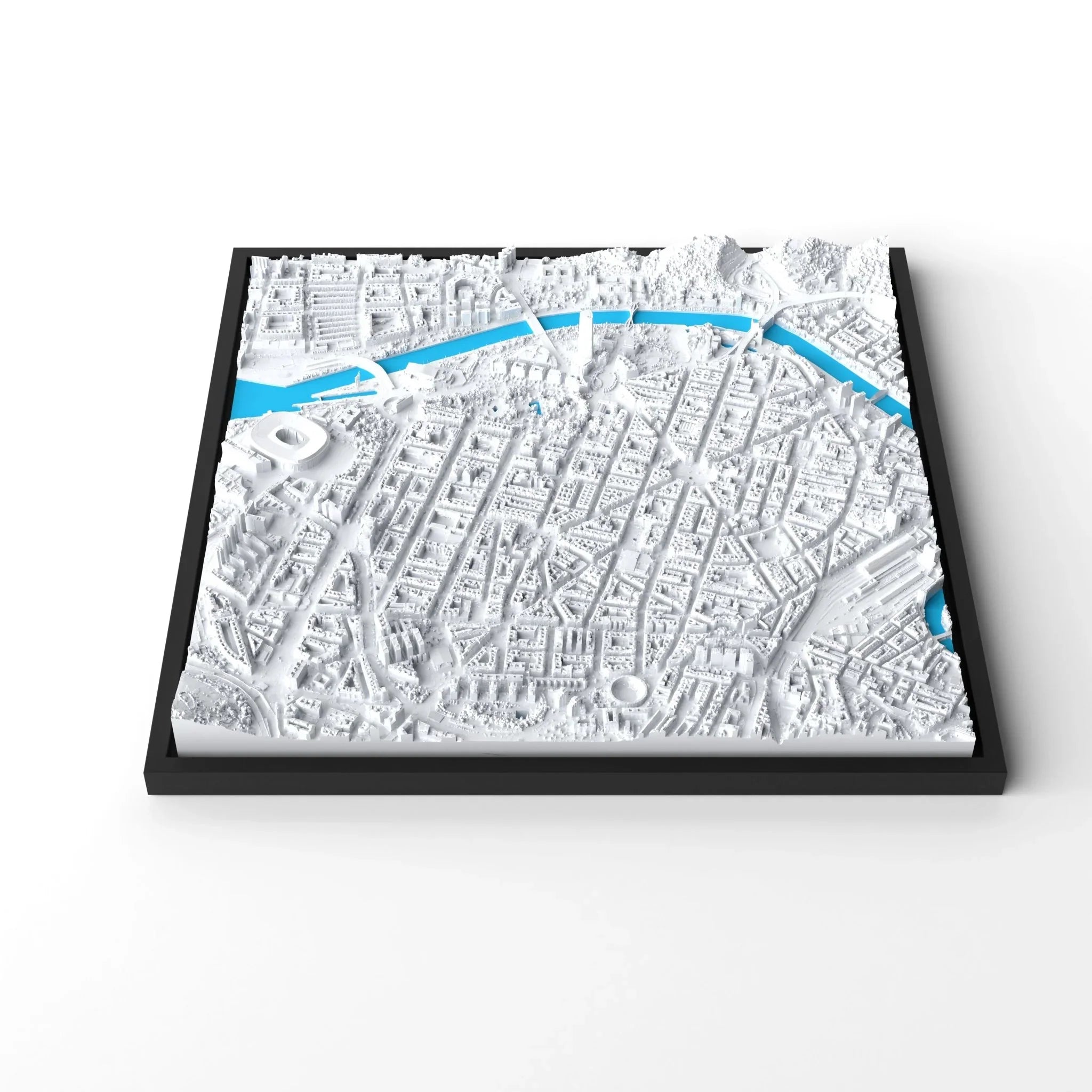 3D gedrucktes Stadtmodell Bilbao eingerahmt für deine Wand - CraftedCity
