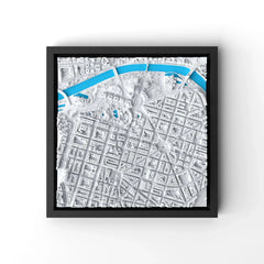 3D gedrucktes Stadtmodell Bilbao eingerahmt für deine Wand - CraftedCity