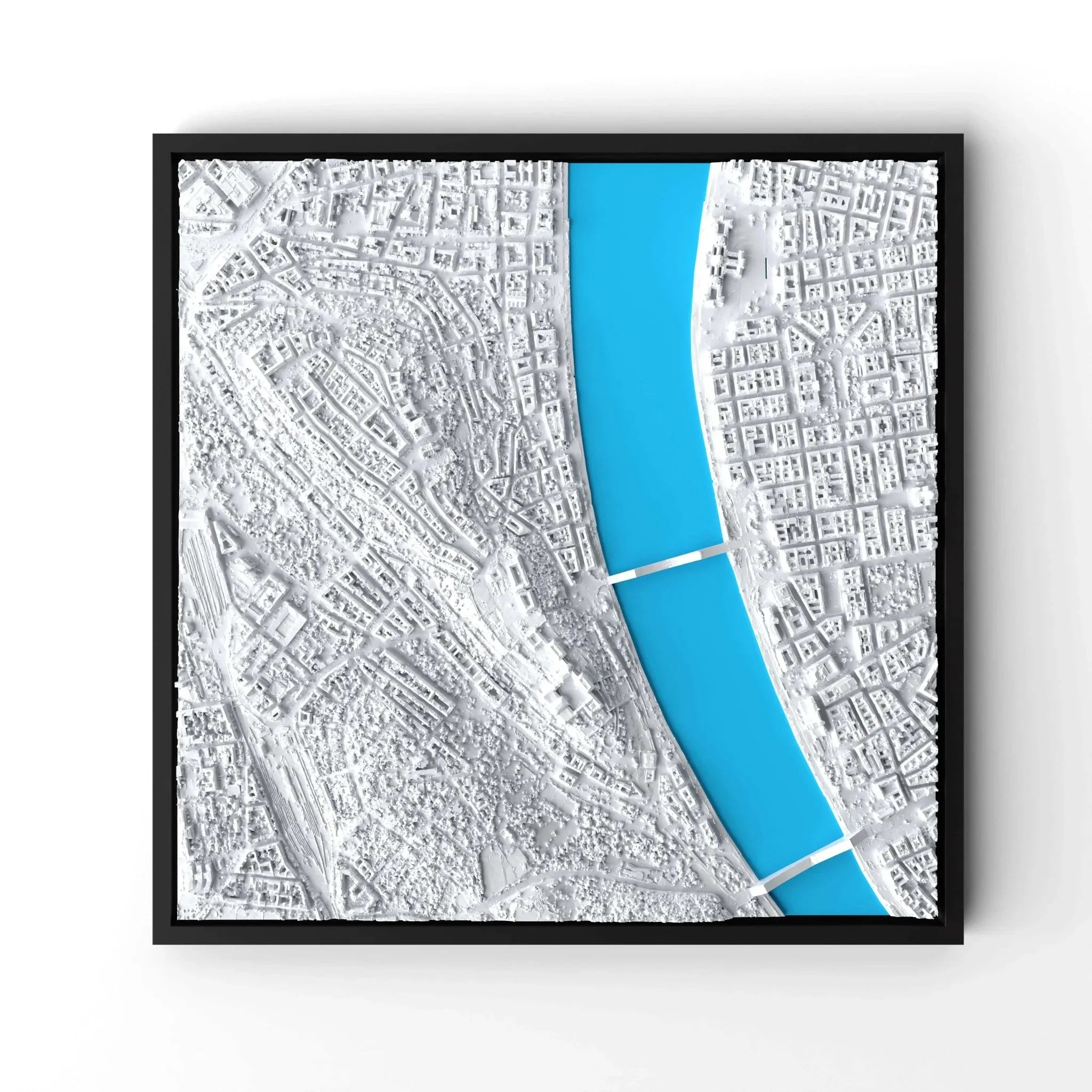 3D gedrucktes Stadtmodell Budapest eingerahmt für deine Wand - CraftedCity