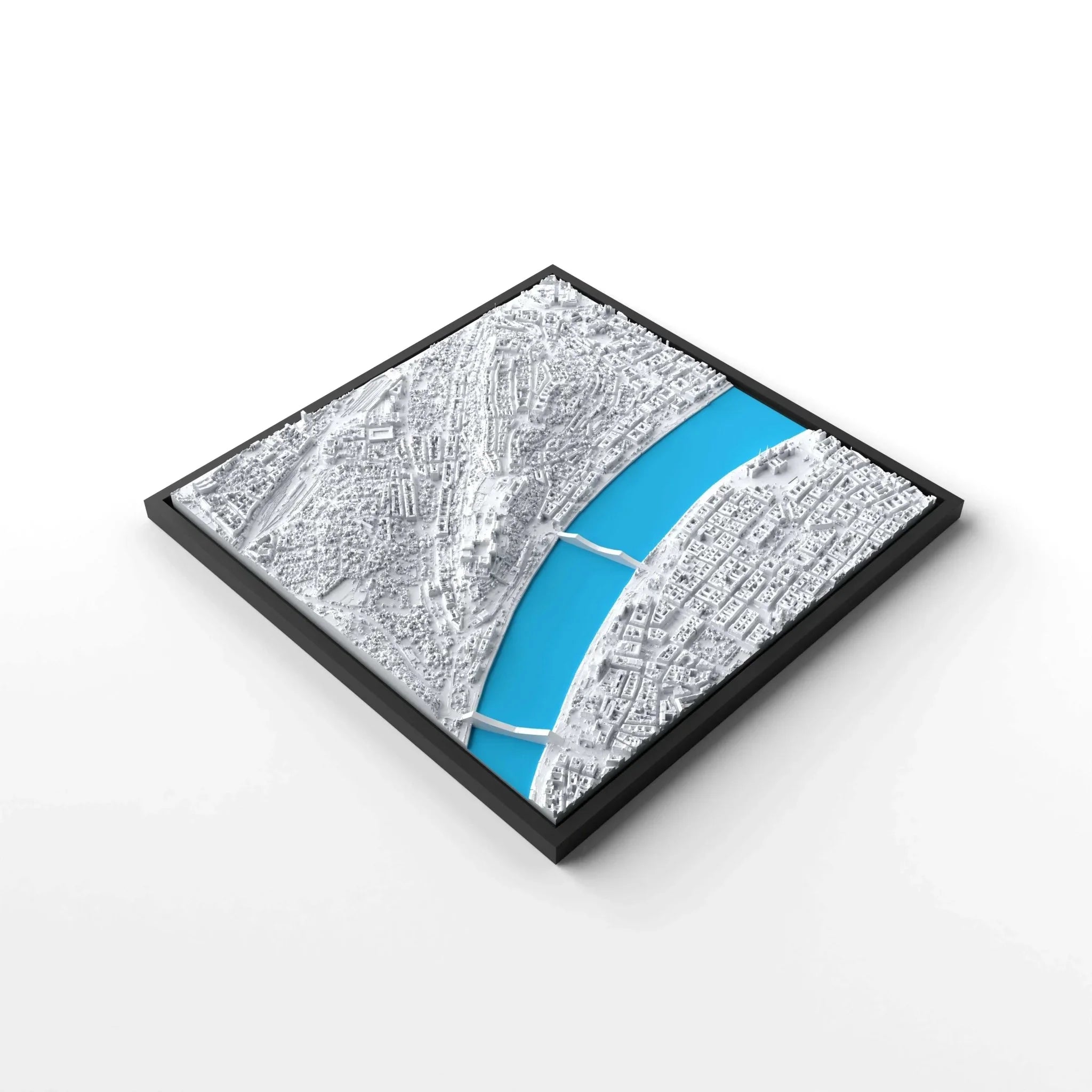 3D gedrucktes Stadtmodell Budapest eingerahmt für deine Wand - CraftedCity