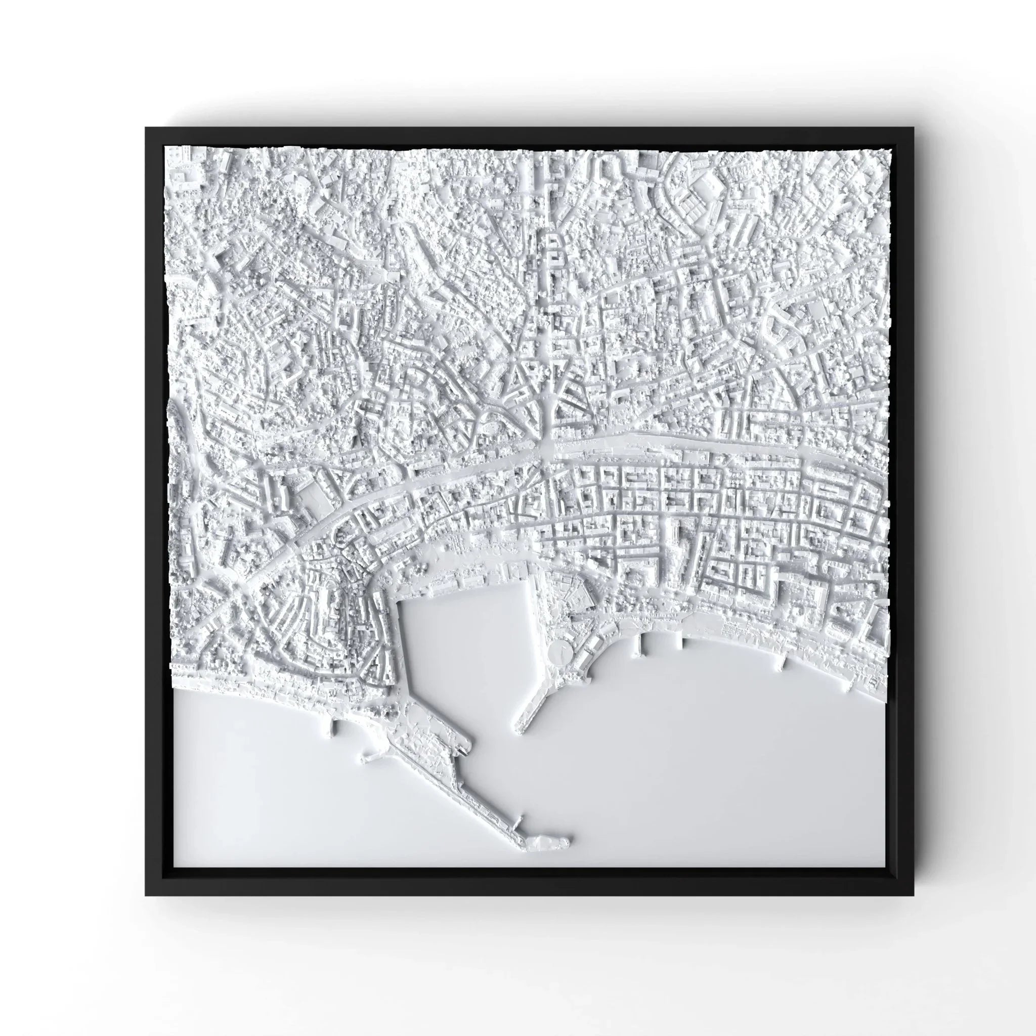3D gedrucktes Stadtmodell Cannes eingerahmt für deine Wand - CraftedCity