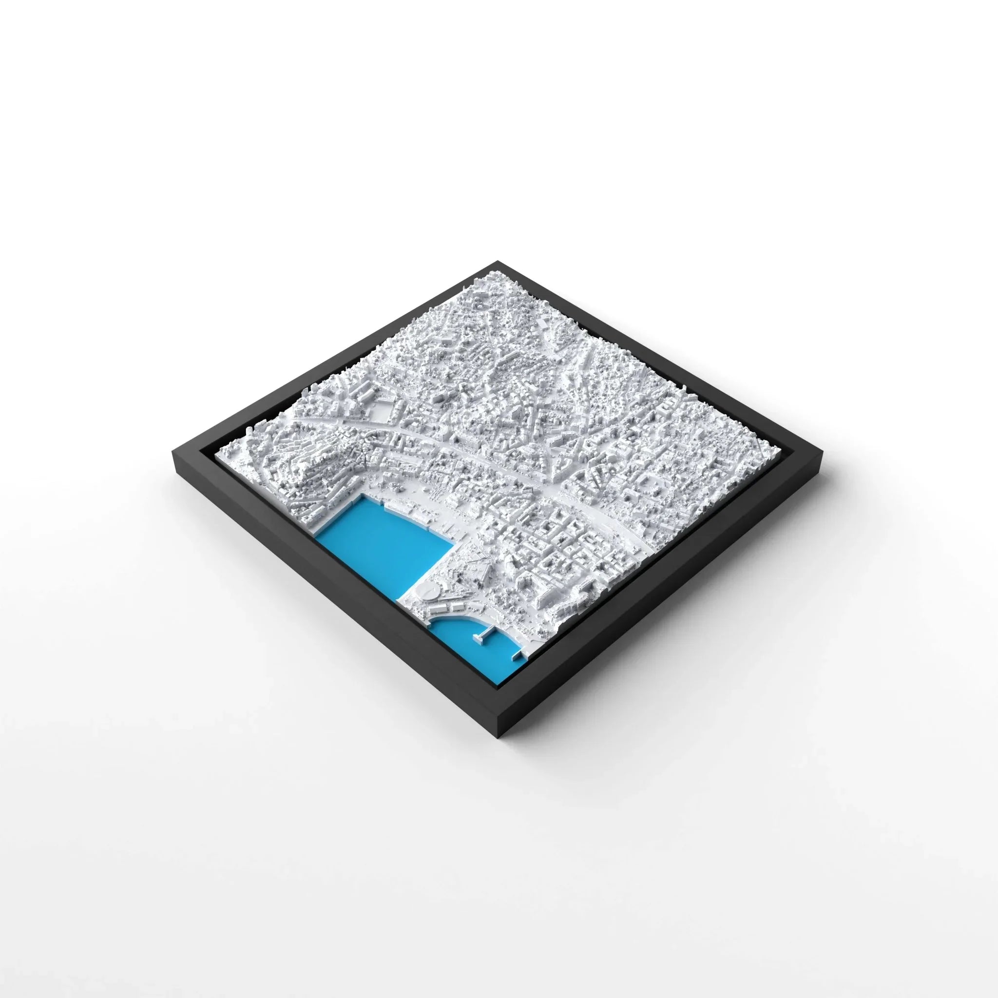 3D gedrucktes Stadtmodell Cannes eingerahmt für deine Wand - CraftedCity
