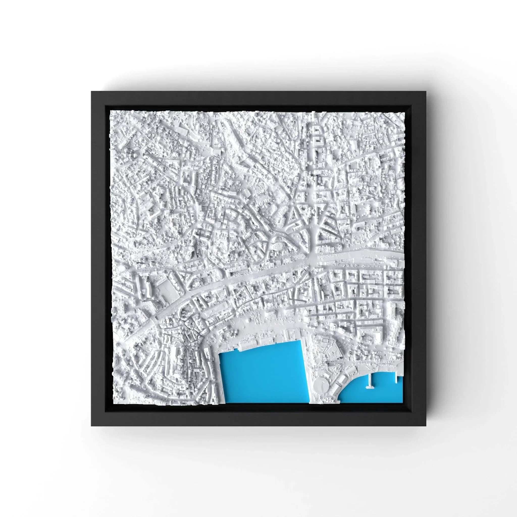 3D gedrucktes Stadtmodell Cannes eingerahmt für deine Wand - CraftedCity