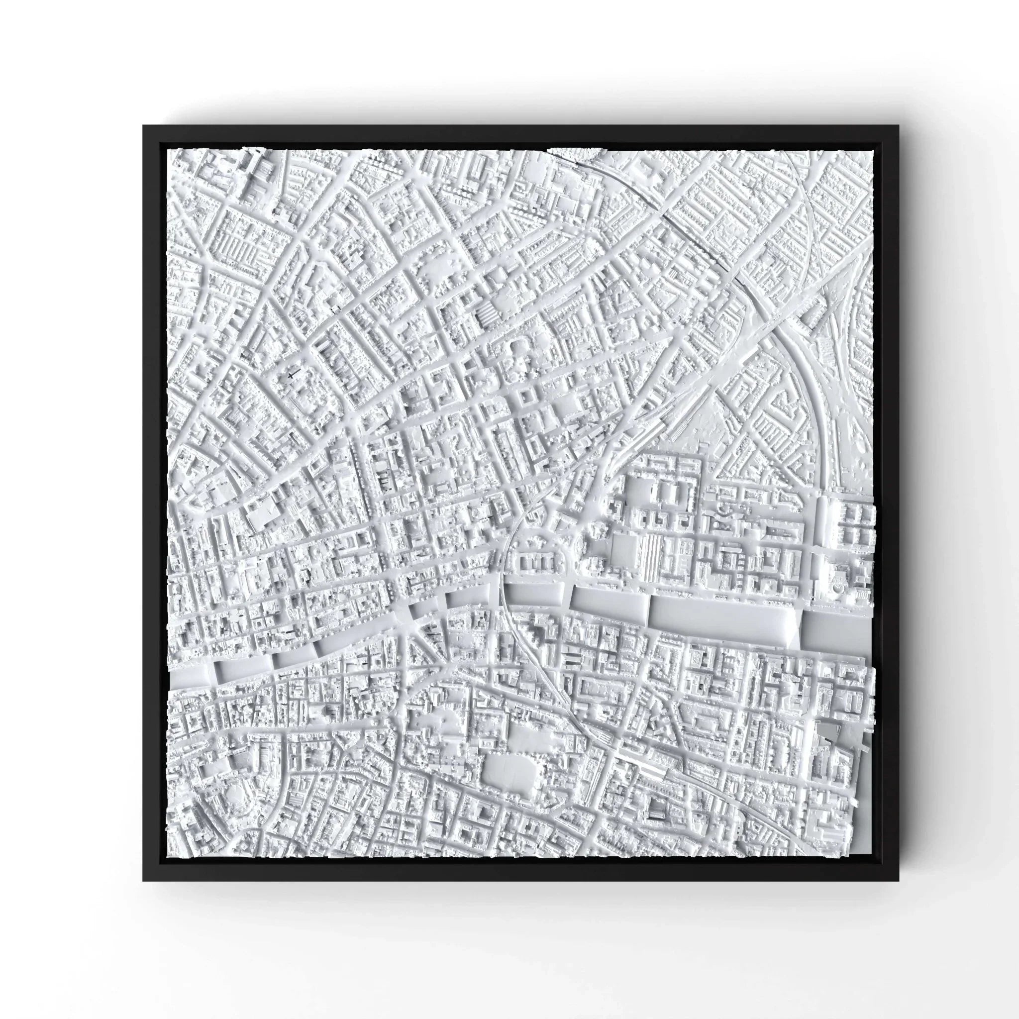 3D gedrucktes Stadtmodell Dublin eingerahmt für deine Wand - CraftedCity