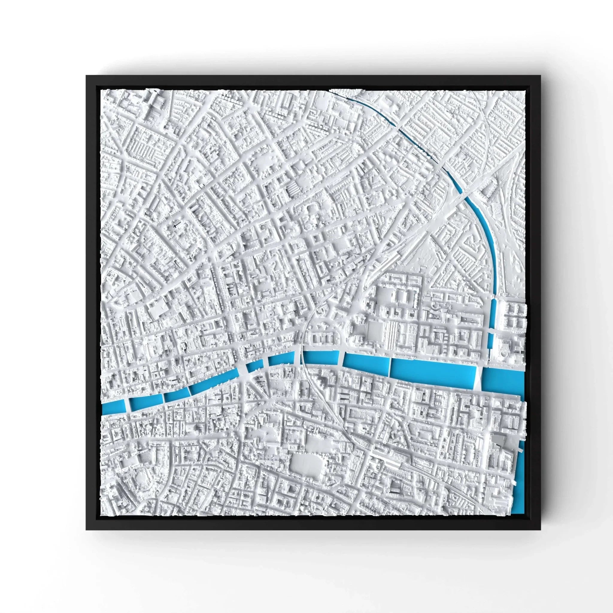 3D gedrucktes Stadtmodell Dublin eingerahmt für deine Wand - CraftedCity