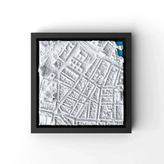 3D gedrucktes Stadtmodell Düsseldorf eingerahmt für deine Wand - CraftedCity