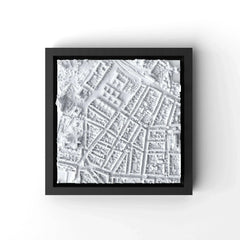 3D gedrucktes Stadtmodell Düsseldorf eingerahmt für deine Wand - CraftedCity