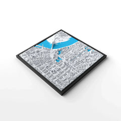 3D gedrucktes Stadtmodell Düsseldorf eingerahmt für deine Wand - CraftedCity