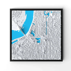 3D gedrucktes Stadtmodell Düsseldorf eingerahmt für deine Wand - CraftedCity