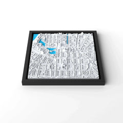 3D gedrucktes Stadtmodell Düsseldorf eingerahmt für deine Wand - CraftedCity