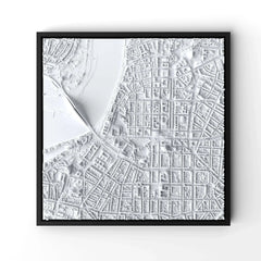 3D gedrucktes Stadtmodell Düsseldorf eingerahmt für deine Wand - CraftedCity