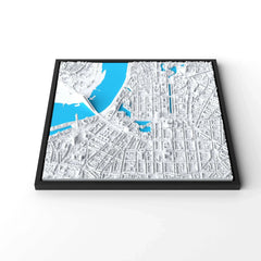 3D gedrucktes Stadtmodell Düsseldorf eingerahmt für deine Wand - CraftedCity