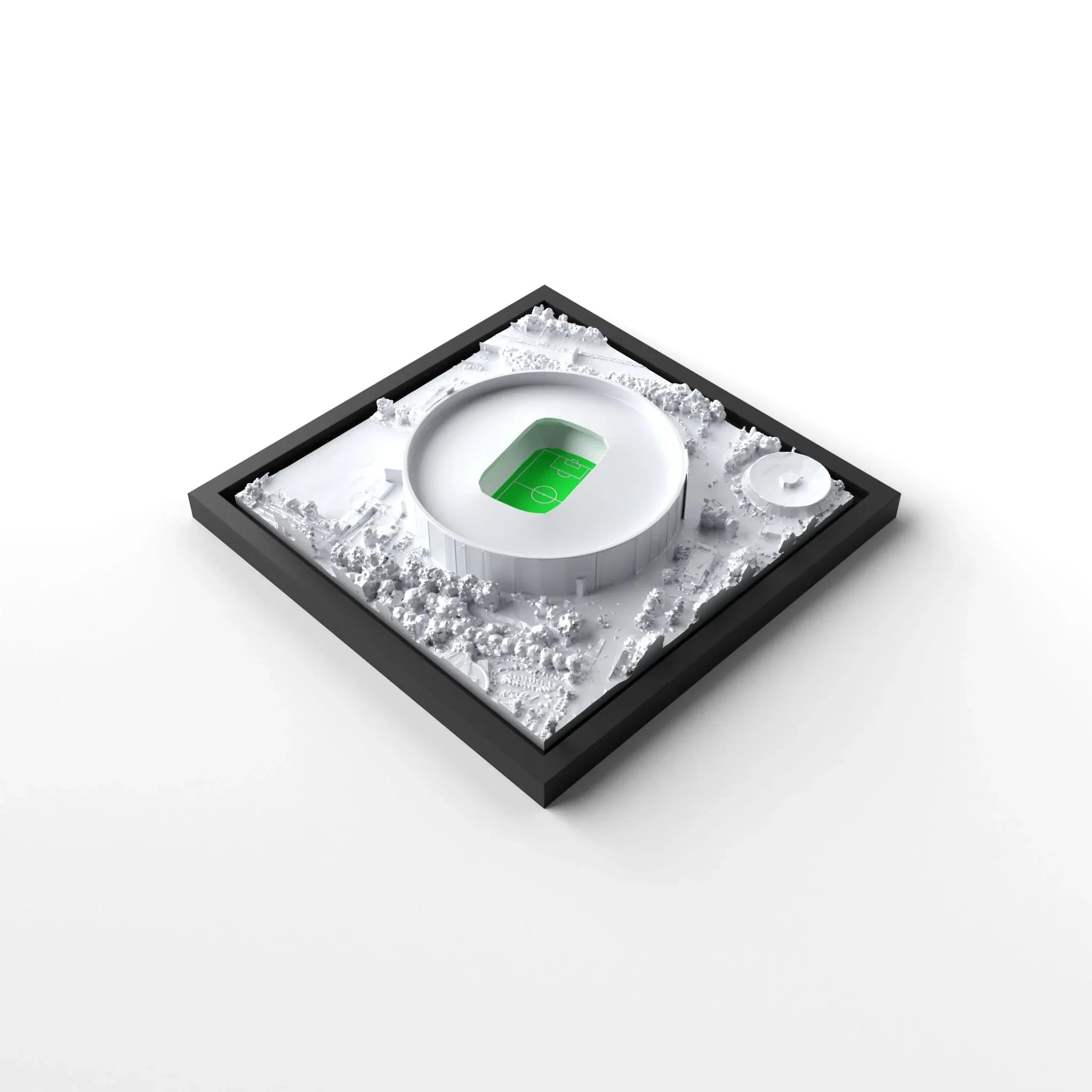 3D gedrucktes Stadtmodell Fußballstadion Leverkusen eingerahmt für deine Wand - CraftedCity