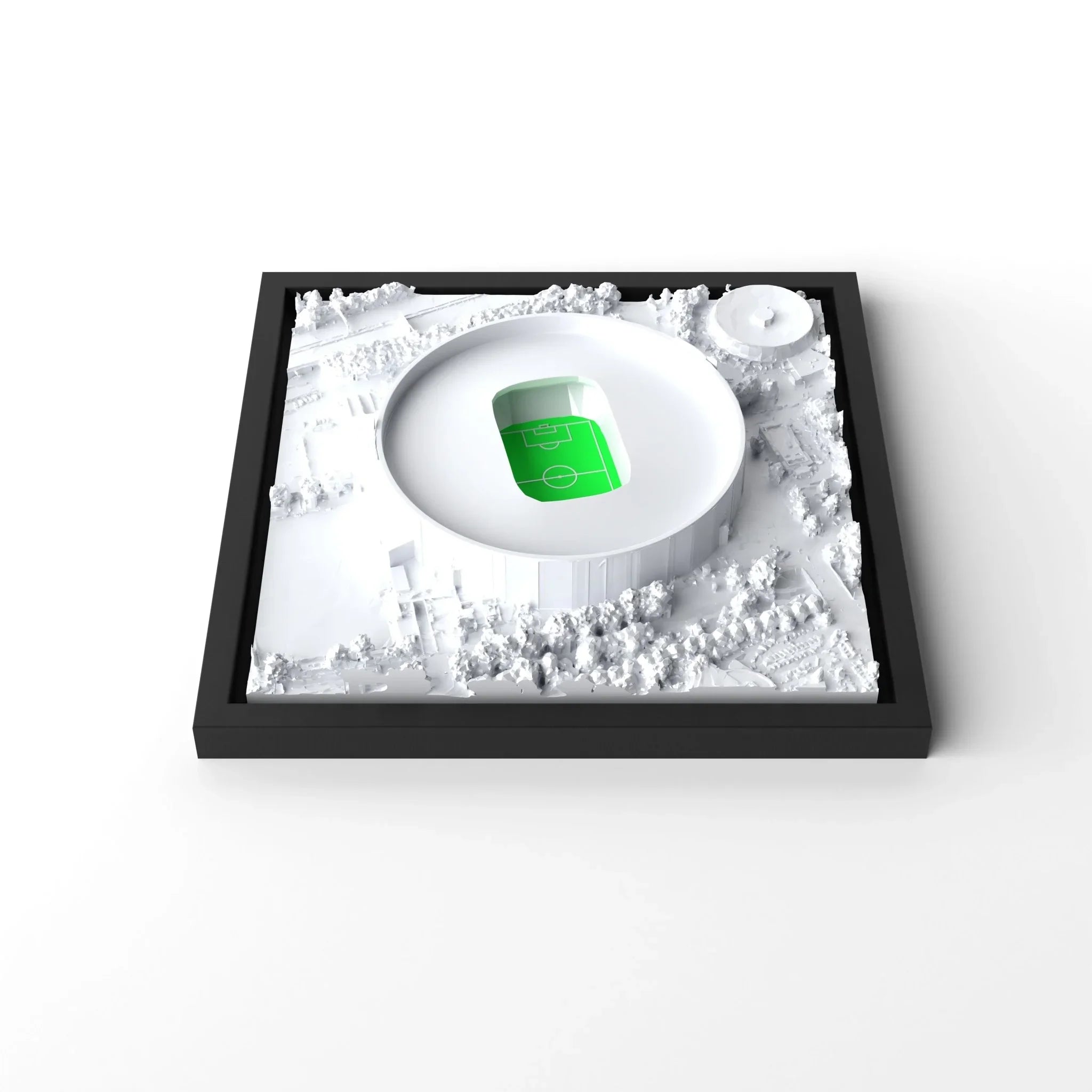 3D gedrucktes Stadtmodell Fußballstadion Leverkusen eingerahmt für deine Wand - CraftedCity