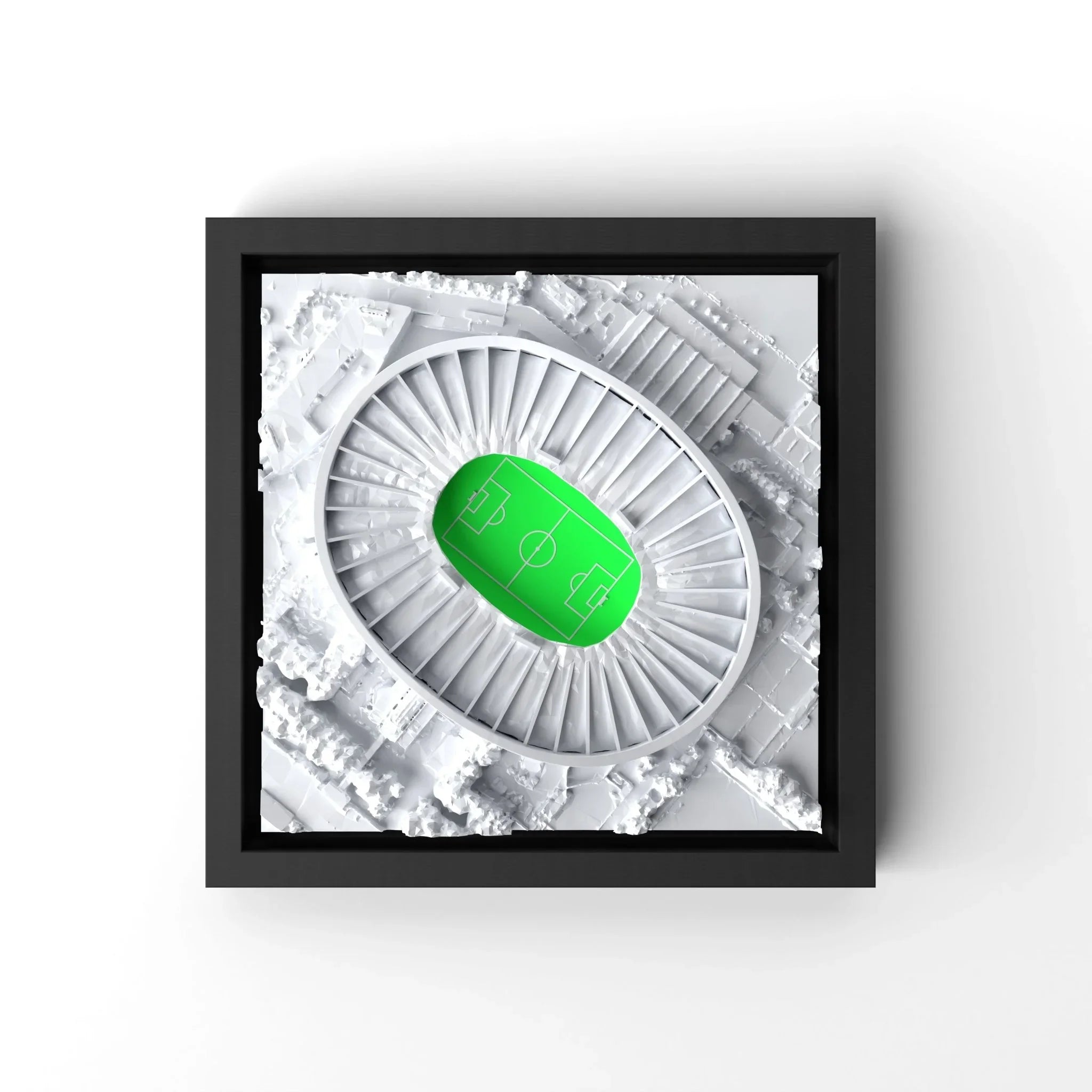 3D gedrucktes Stadtmodell Fußballstadion Stuttgart eingerahmt für deine Wand - CraftedCity