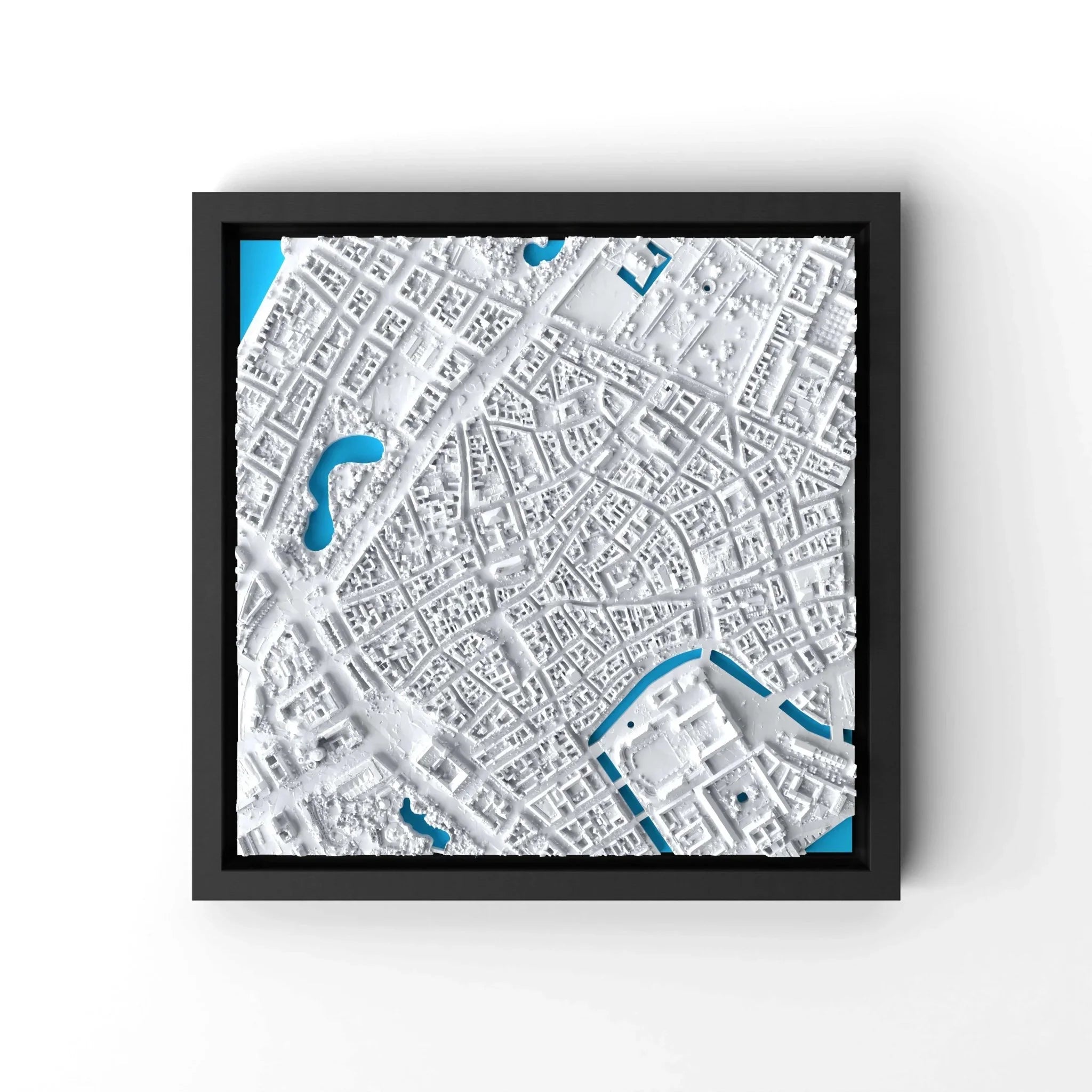 3D gedrucktes Stadtmodell Kopenhagen eingerahmt für deine Wand - CraftedCity