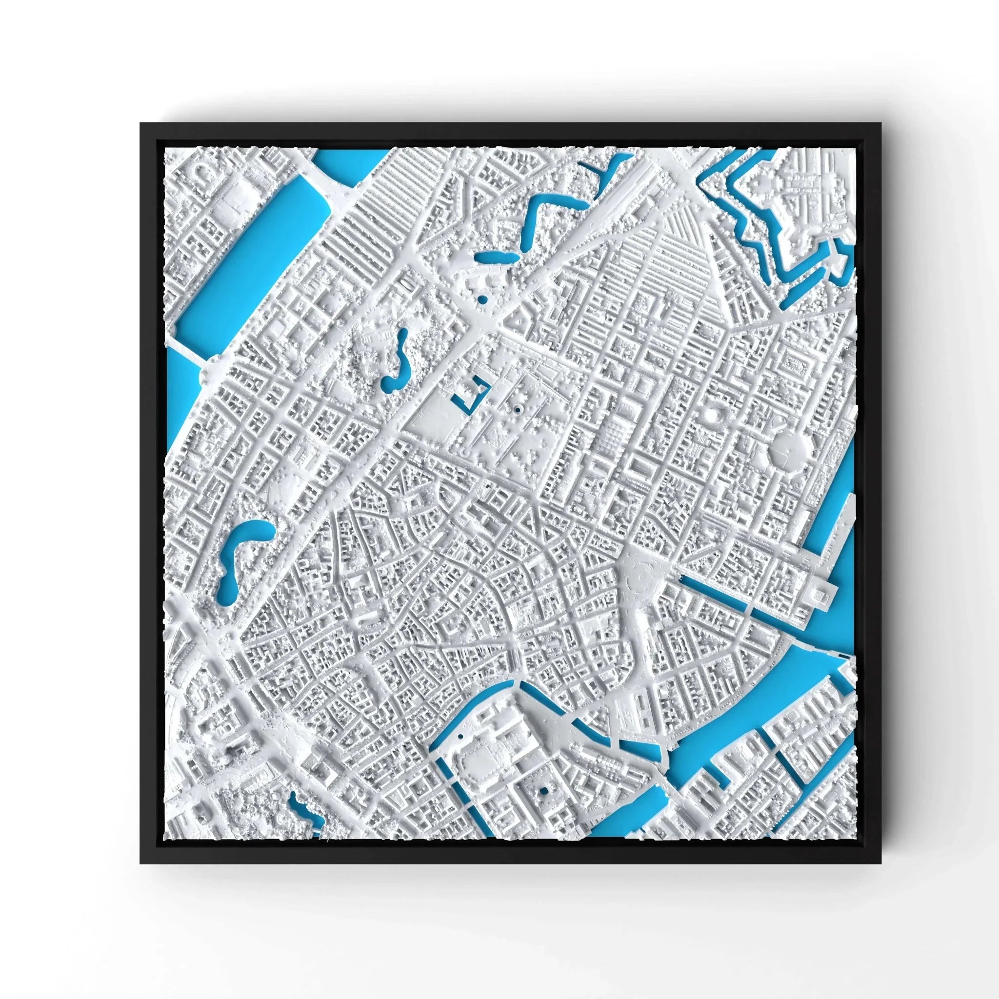 3D gedrucktes Stadtmodell Kopenhagen eingerahmt für deine Wand - CraftedCity