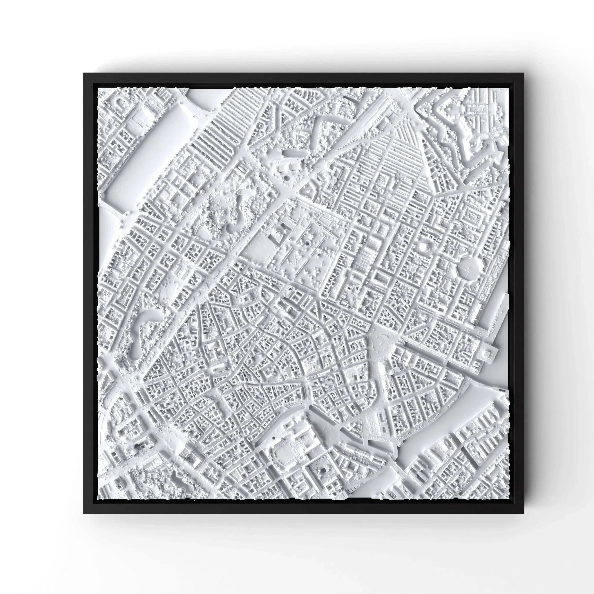 3D gedrucktes Stadtmodell Kopenhagen eingerahmt für deine Wand - CraftedCity