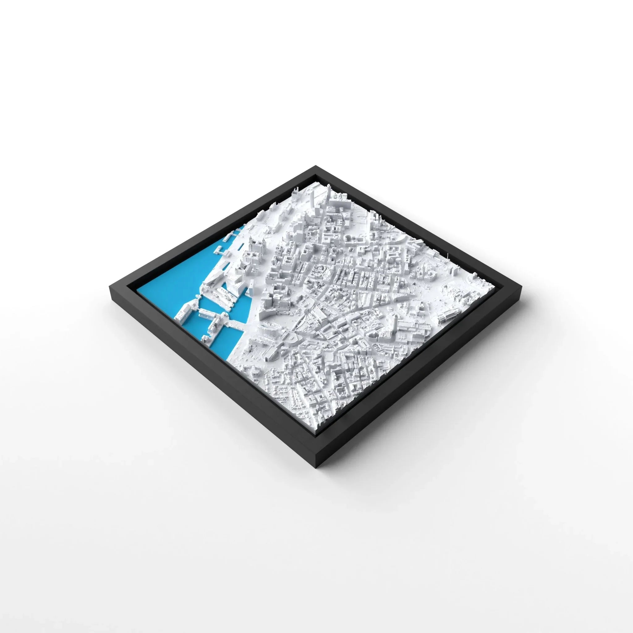 3D gedrucktes Stadtmodell Liverpool eingerahmt für deine Wand - CraftedCity