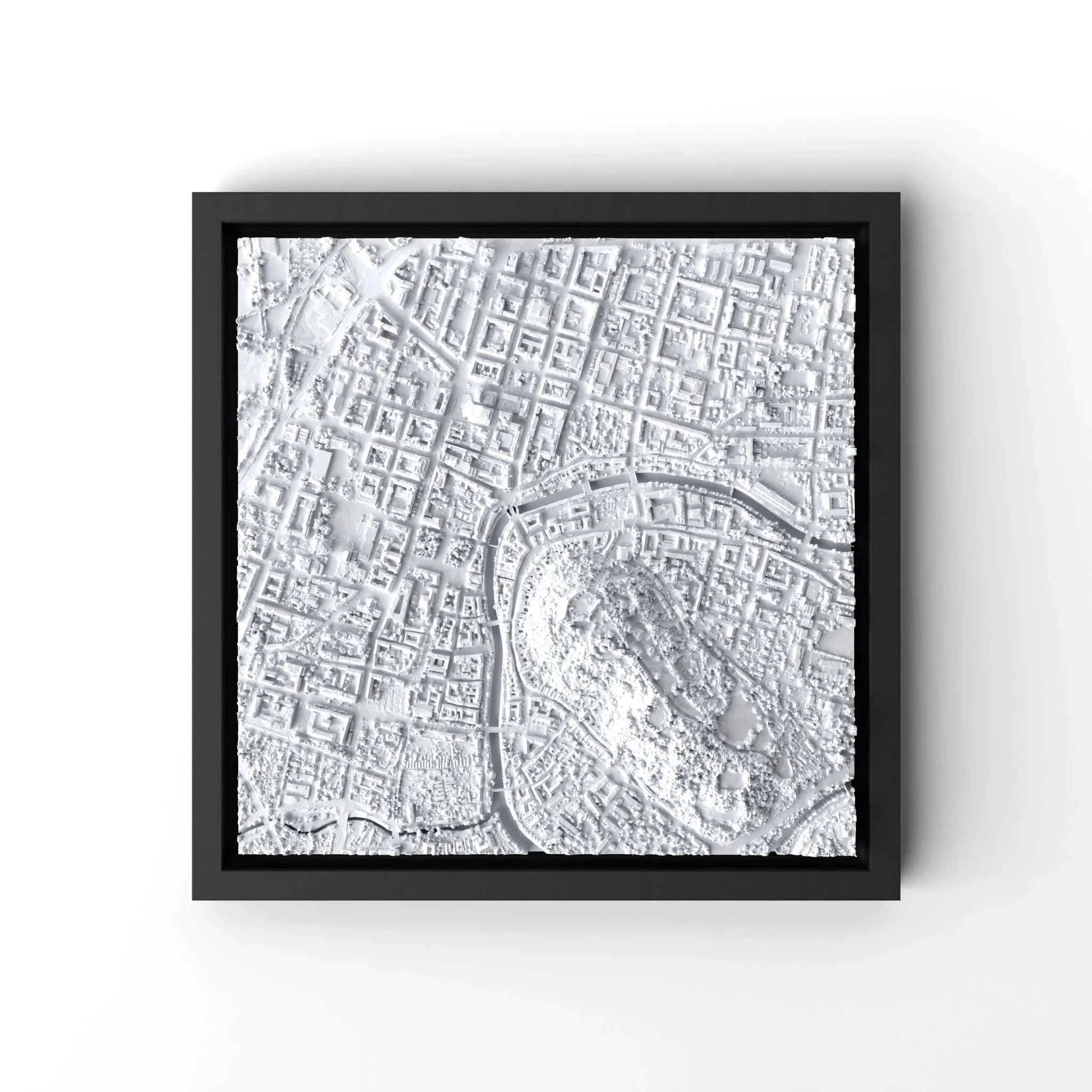 3D gedrucktes Stadtmodell Ljubljana eingerahmt für deine Wand - CraftedCity