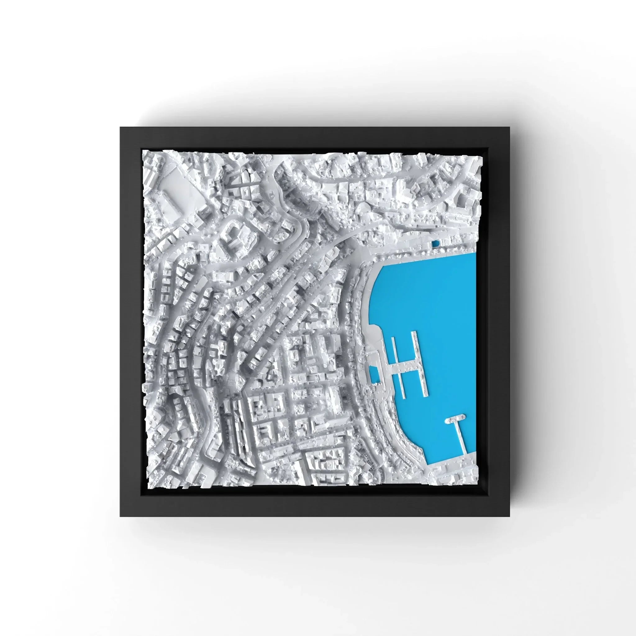 3D gedrucktes Stadtmodell Monaco eingerahmt für deine Wand - CraftedCity