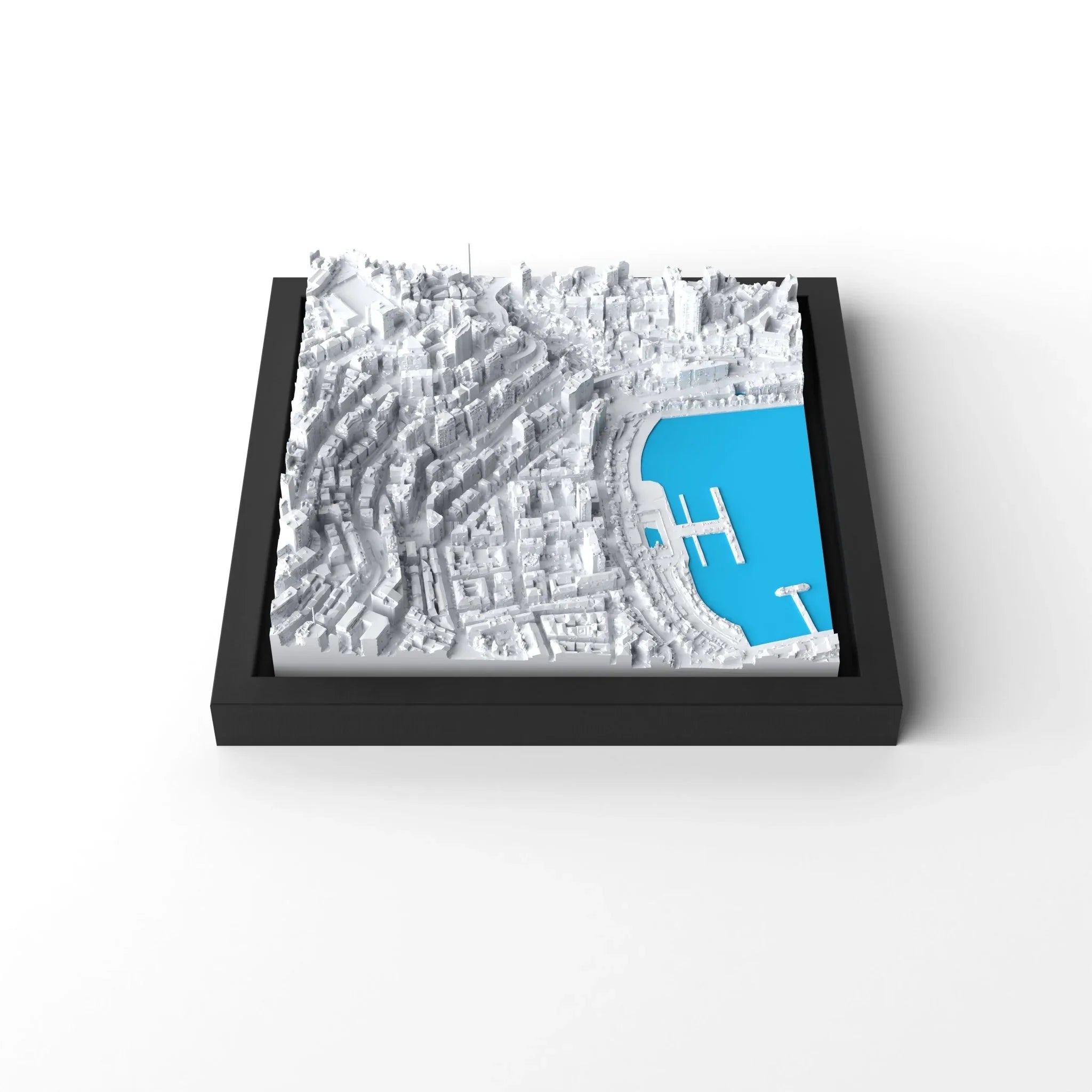 3D gedrucktes Stadtmodell Monaco eingerahmt für deine Wand - CraftedCity